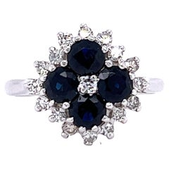  Sapphire and Diamond Clover Design Ring in 18K White Gold