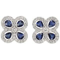 clover shape earrings Sapphire and Diamond Clover Shaped Stud Earrings