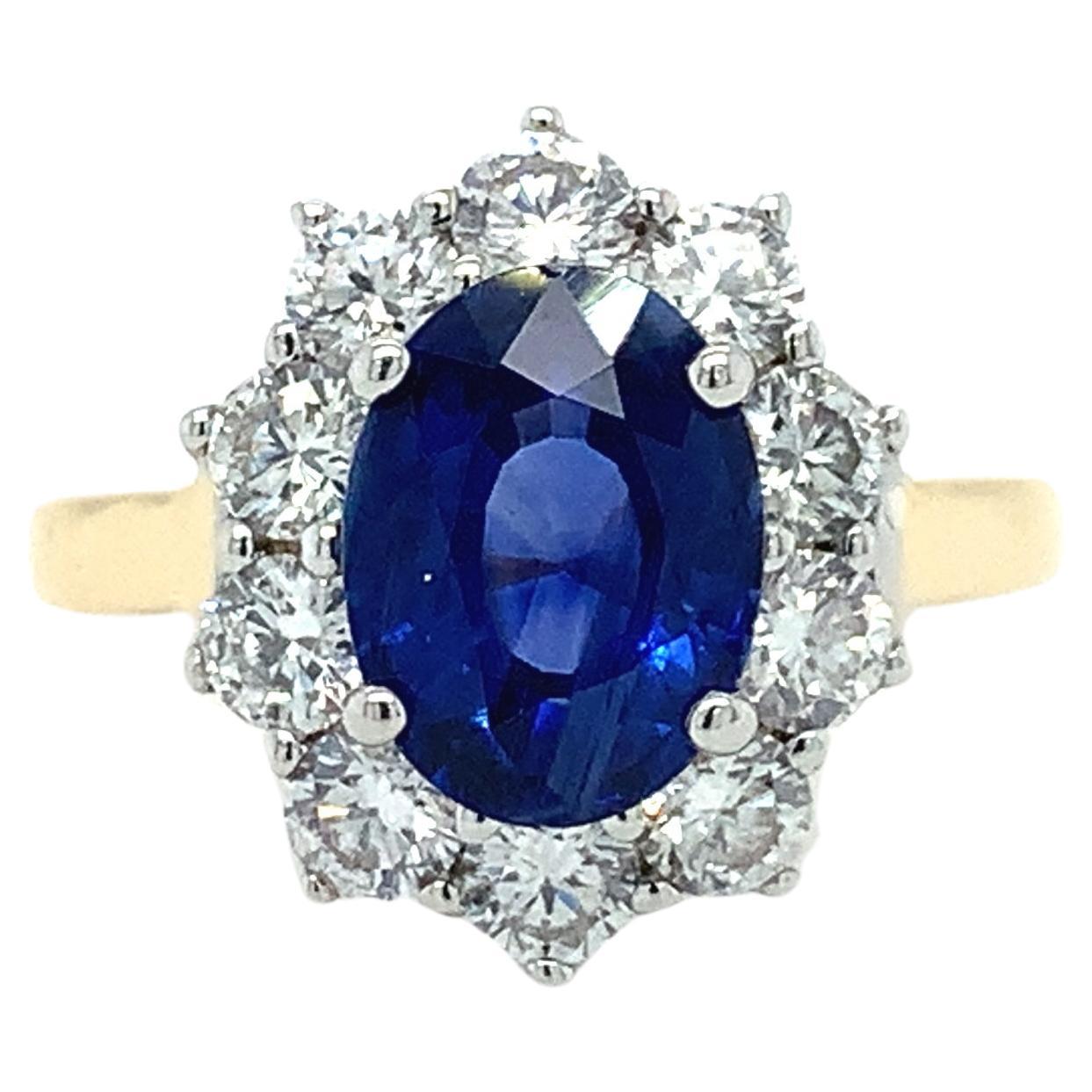 Sapphire and diamond cluster art deco 18k yellow gold For Sale