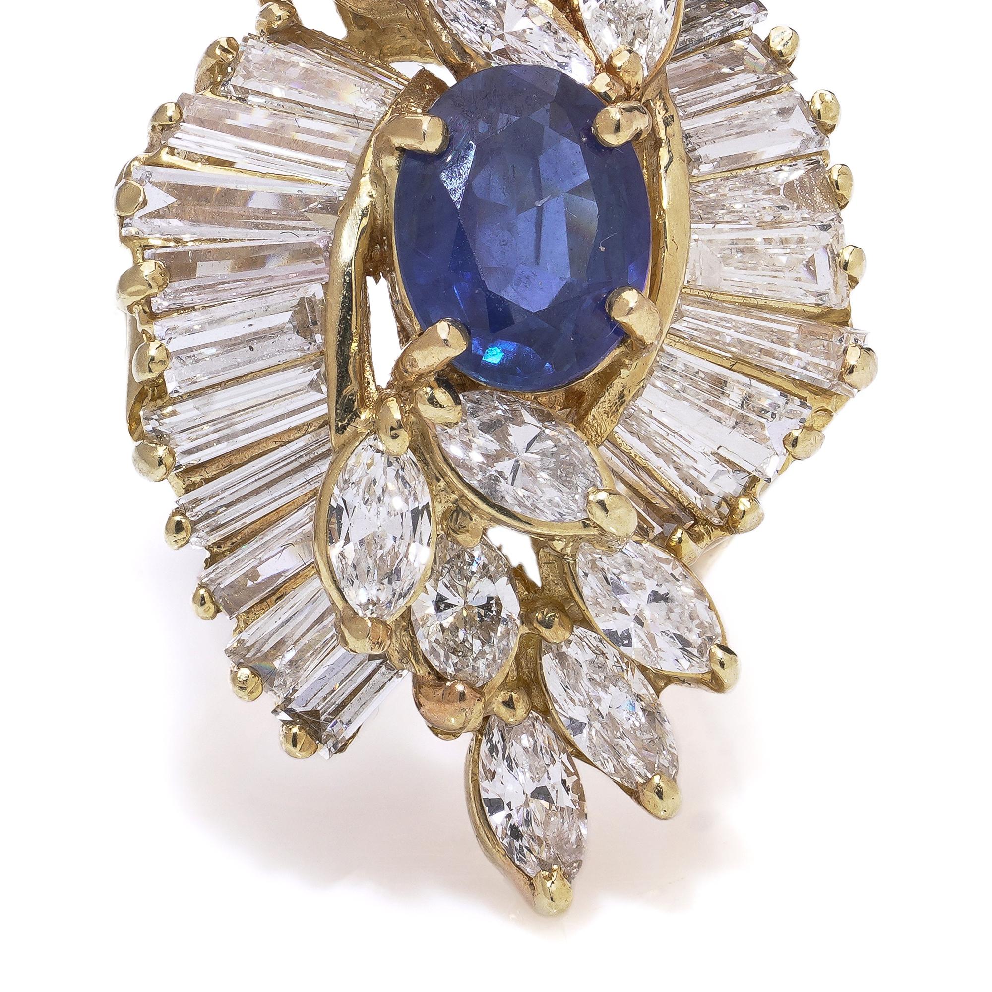 Bague cocktail saphir et diamant en or jaune 18 carats Bon état - En vente à Braintree, GB