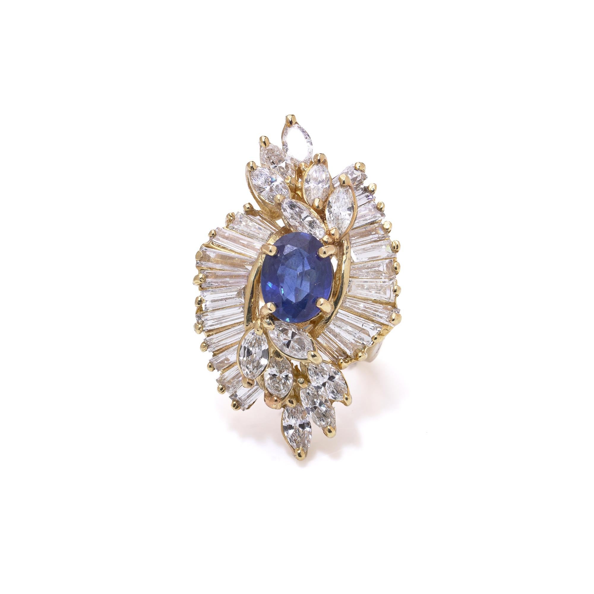 Bague cocktail saphir et diamant en or jaune 18 carats en vente 1