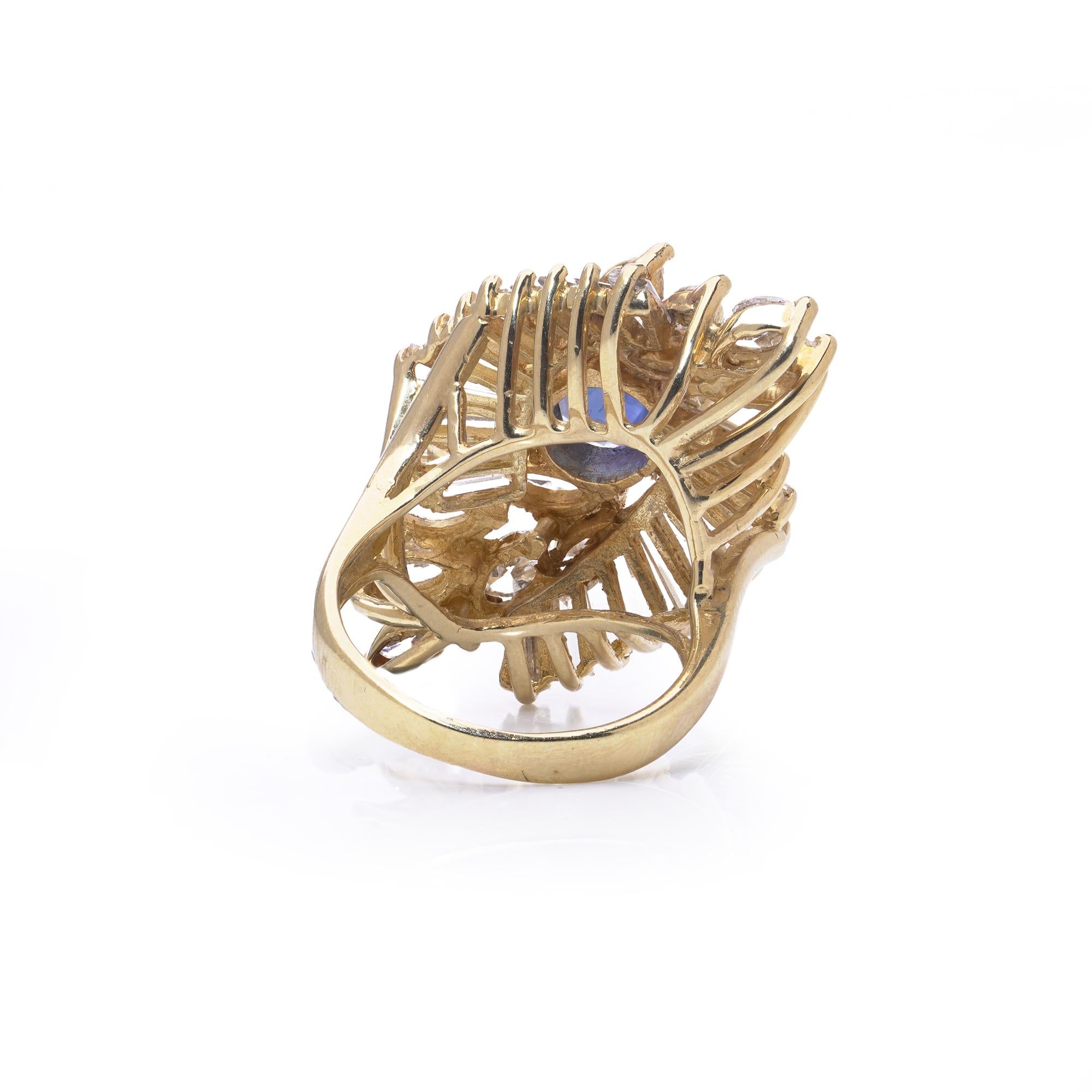 Bague cocktail saphir et diamant en or jaune 18 carats en vente 2