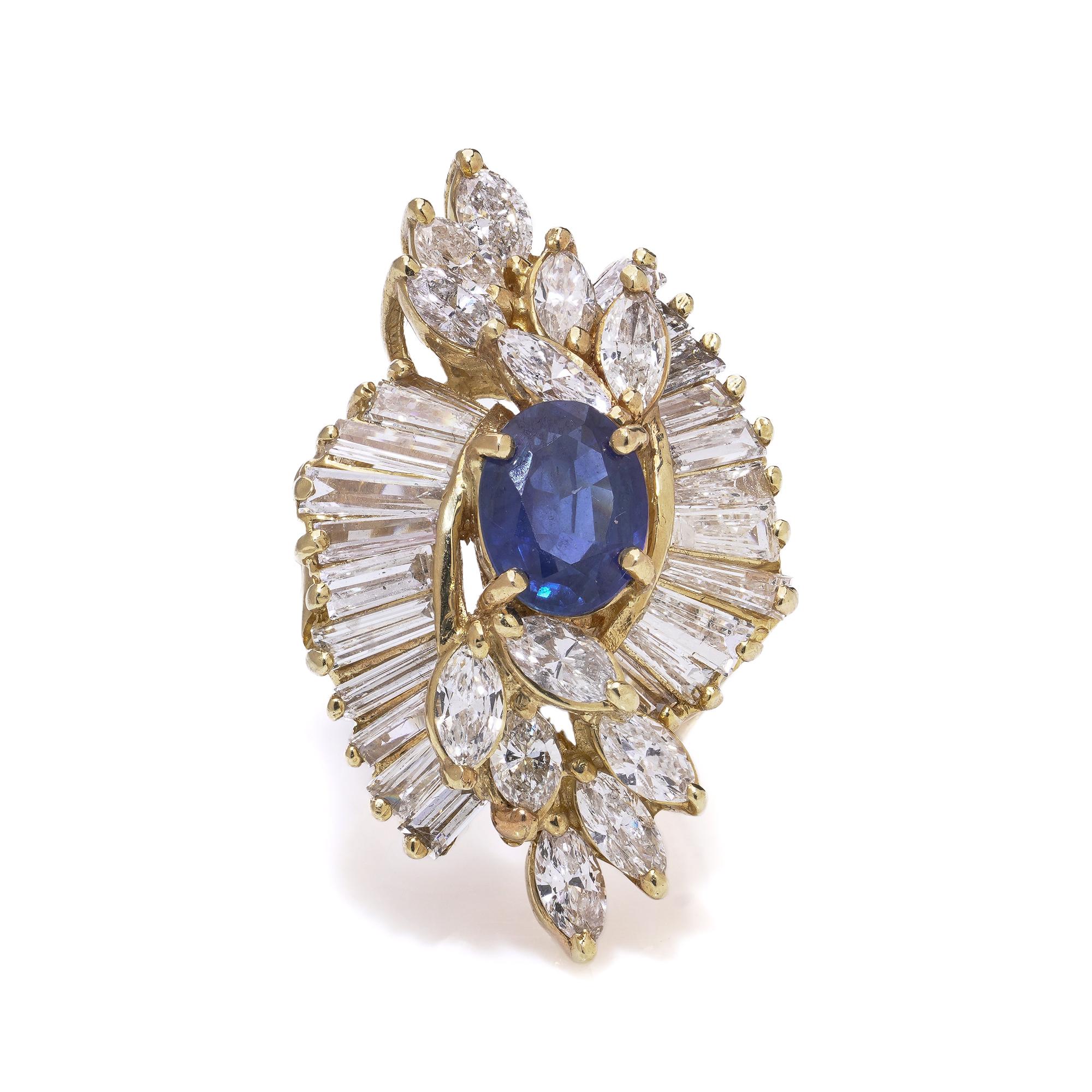 Bague cocktail saphir et diamant en or jaune 18 carats en vente 5