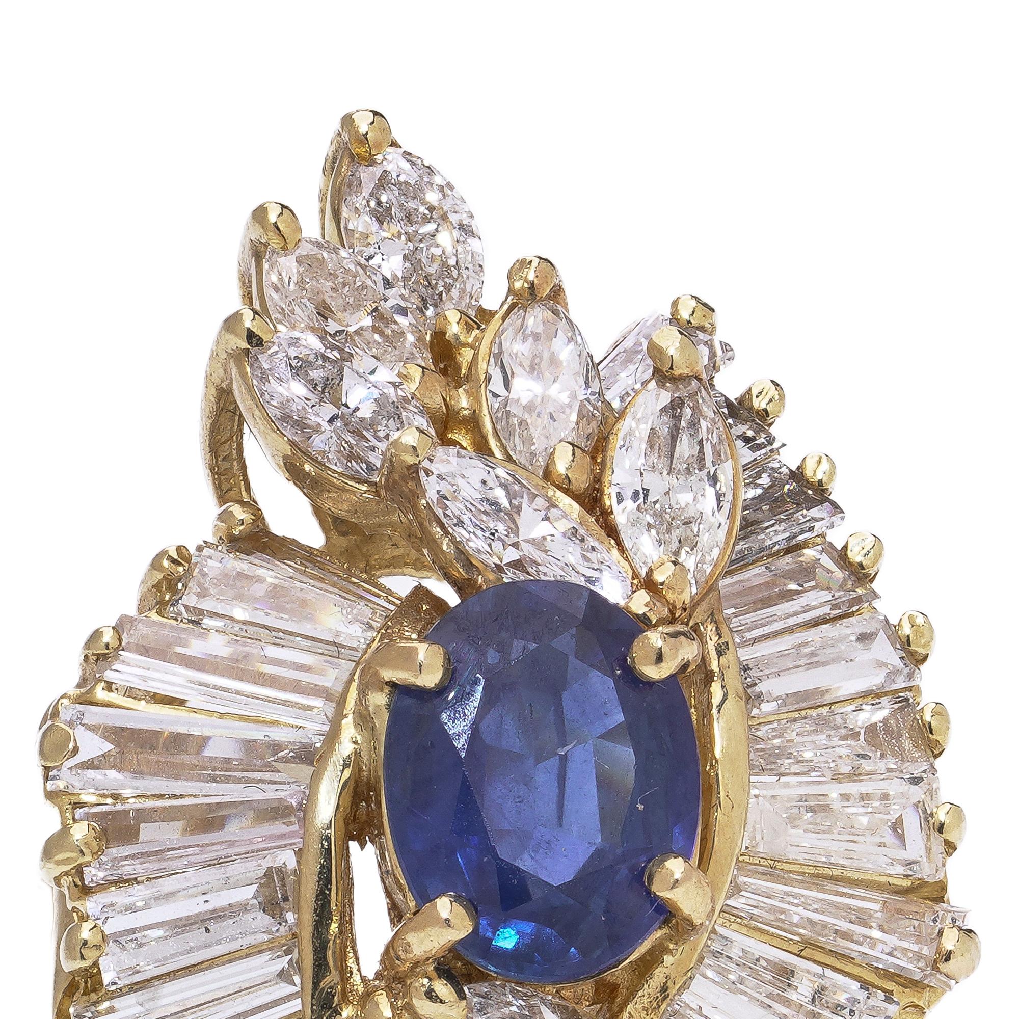 Bague cocktail saphir et diamant en or jaune 18 carats Unisexe en vente