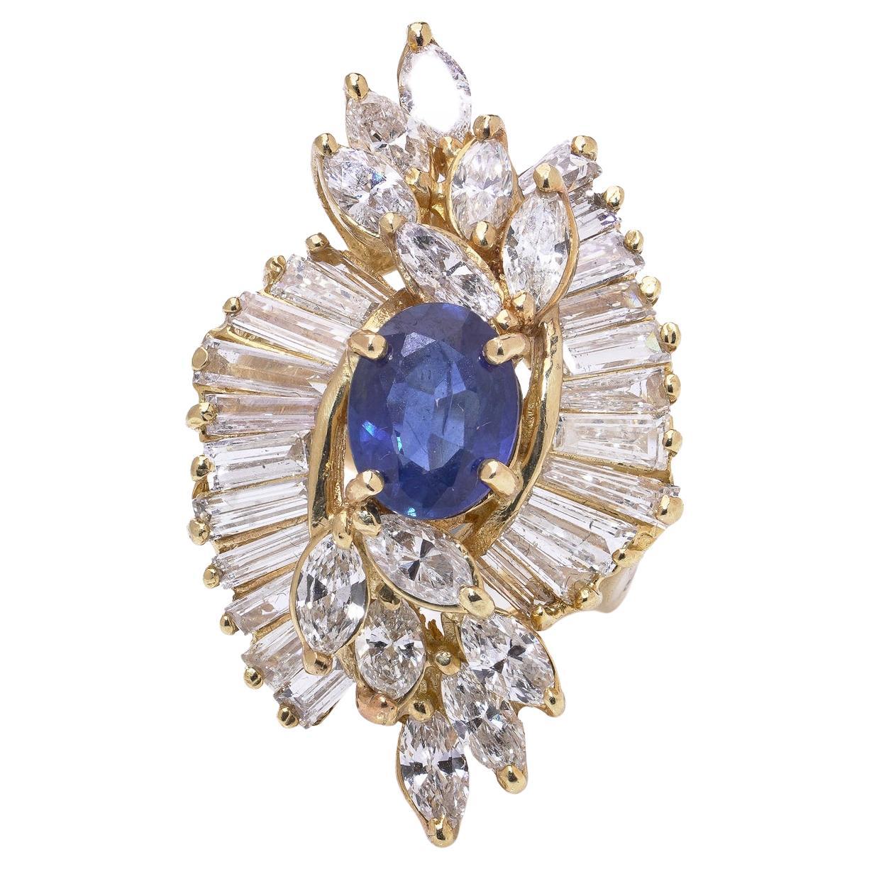 Bague cocktail saphir et diamant en or jaune 18 carats