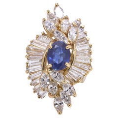 Bague cocktail saphir et diamant en or jaune 18 carats