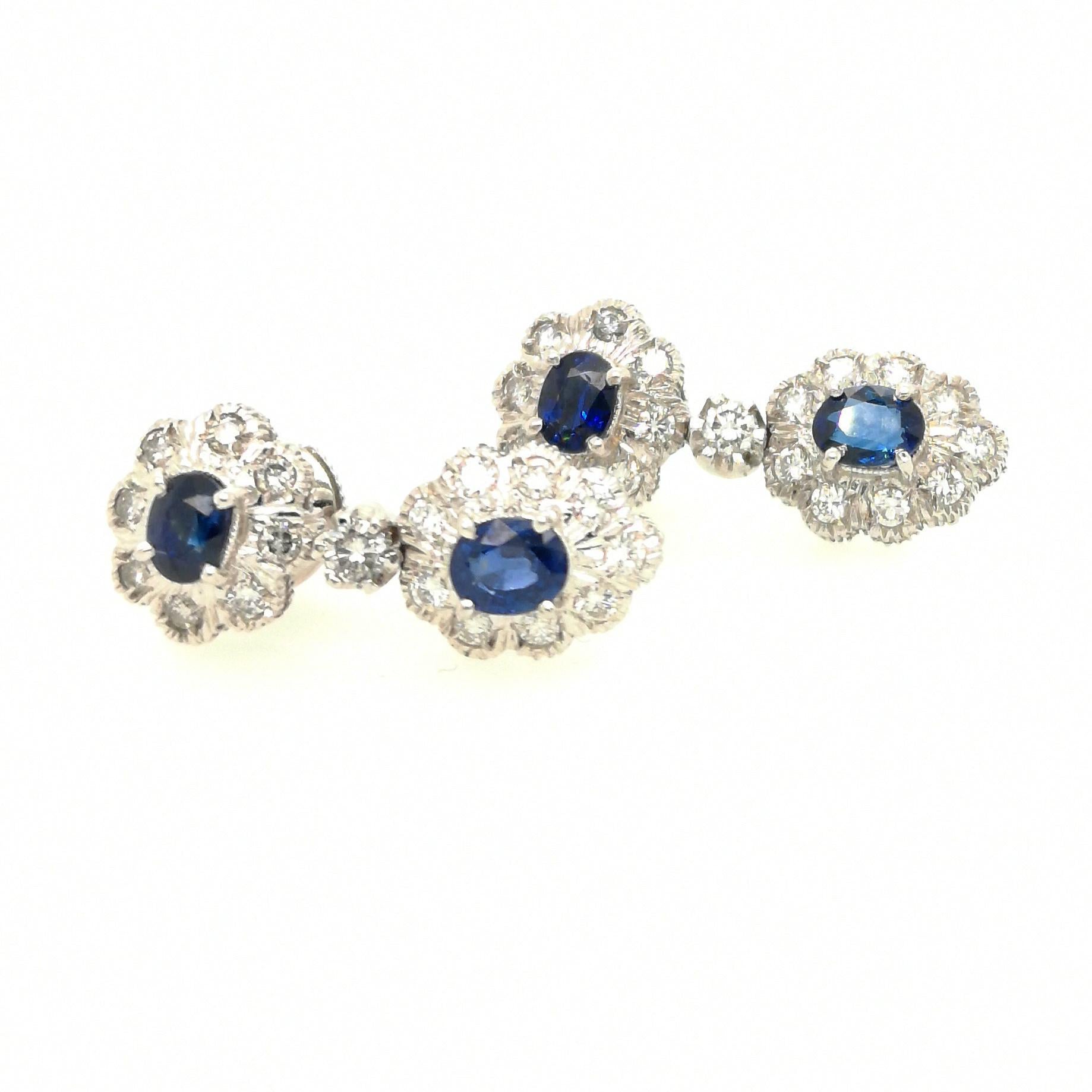 Modern Sapphire and Diamond Cluster Drop Earrings For Sale