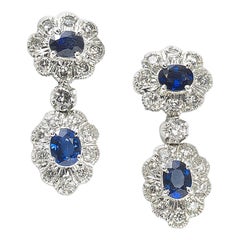 Sapphire and Diamond Cluster Drop Earrings