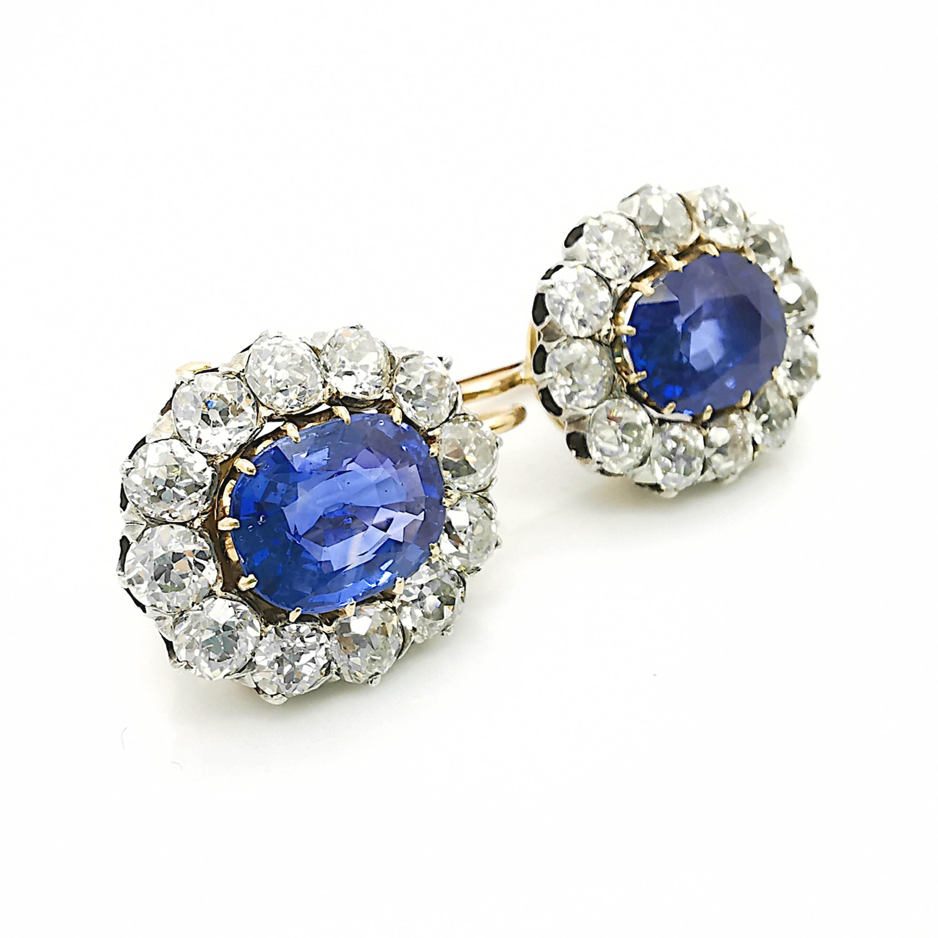 Late Victorian Sapphire And Diamond Cluster Earrings, Platinum And Gold, Circa 1890 For Sale