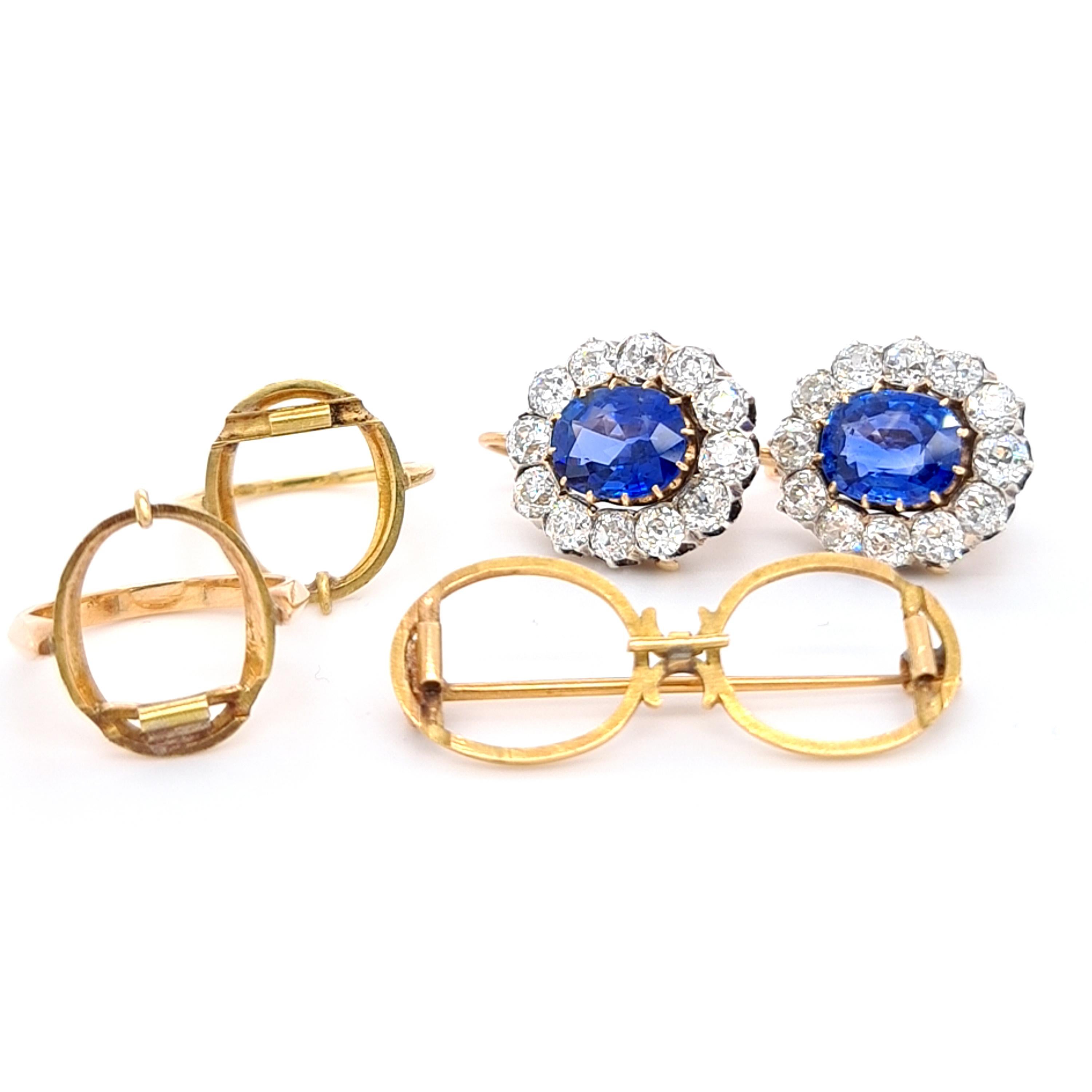 Sapphire And Diamond Cluster Earrings, Platinum And Gold, Circa 1890 For Sale 1
