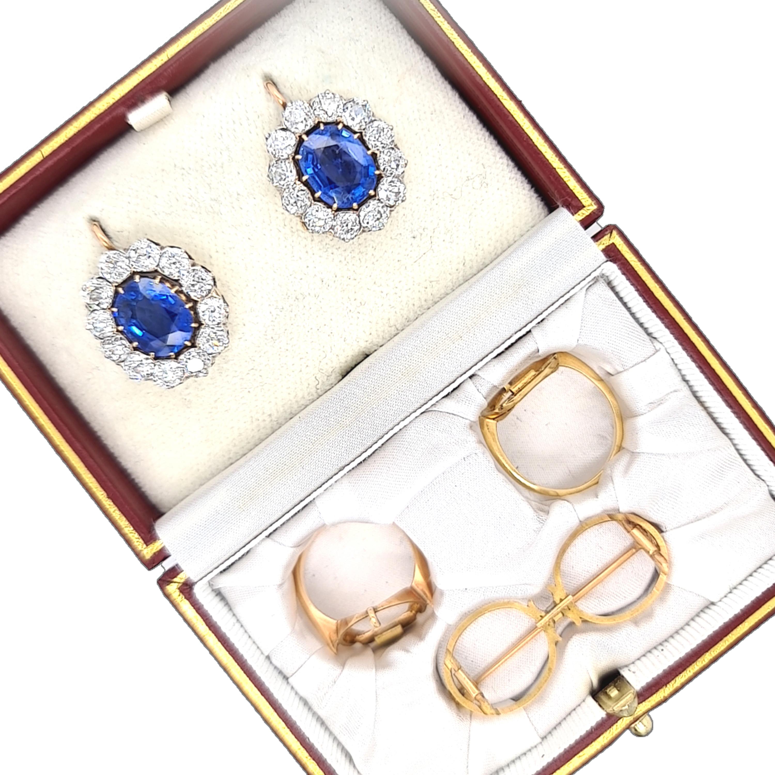 Sapphire And Diamond Cluster Earrings, Platinum And Gold, Circa 1890 For Sale 2