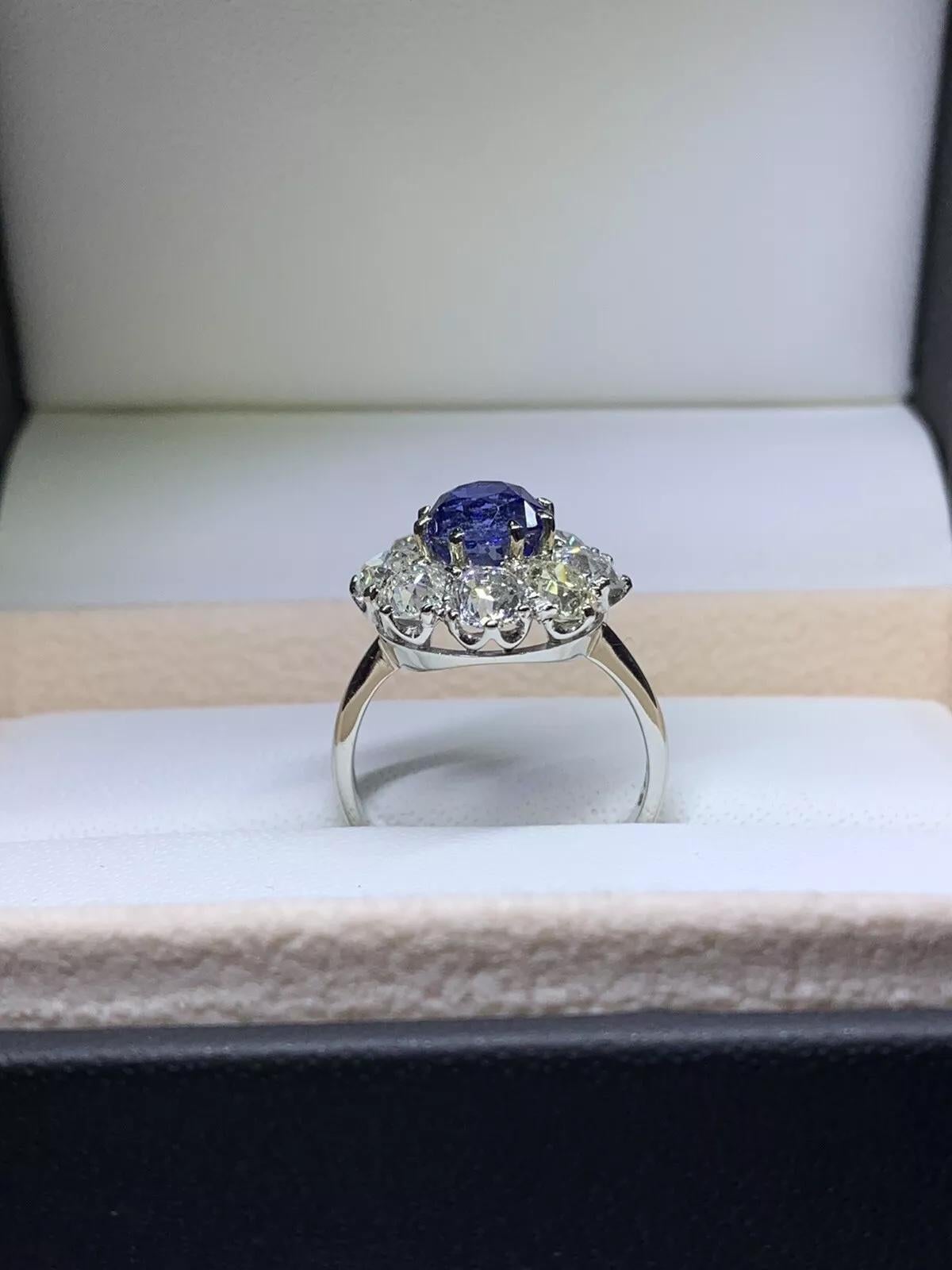 Bague de fiançailles saphir et diamant en platine antique. en vente 1