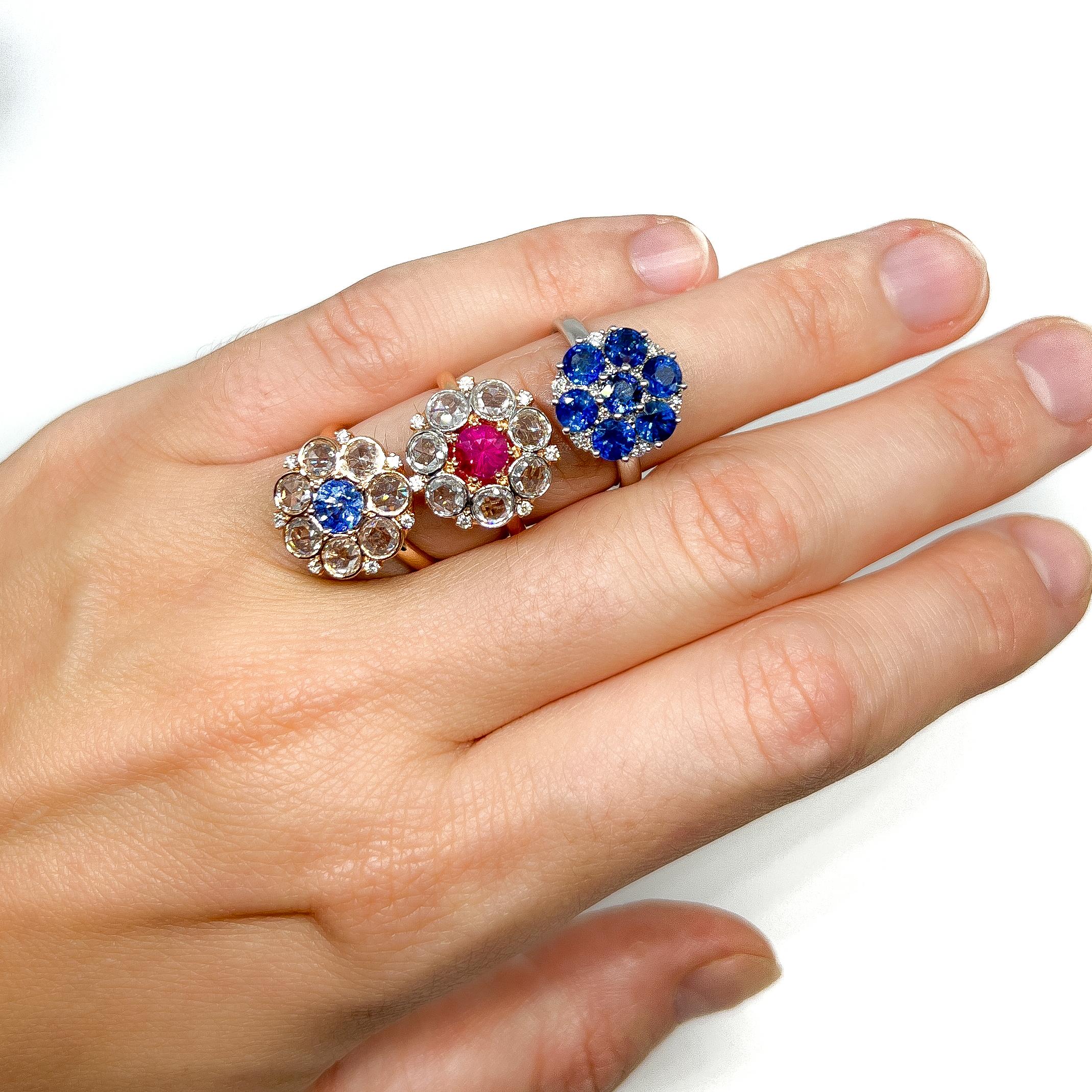 Round Cut Sapphire and Diamond Cluster Ornate Ring For Sale