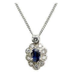 Vintage Sapphire and Diamond Cluster Pendant