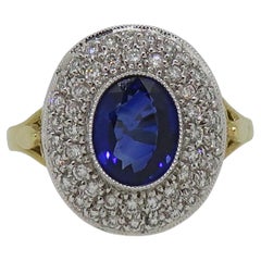 Sapphire and Diamond Cluster Ring 18 Karat Yellow and White Gold