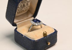 Sapphire and Diamond Cluster Ring. 2.70ct Cushion Sapphire Engagement Platinum