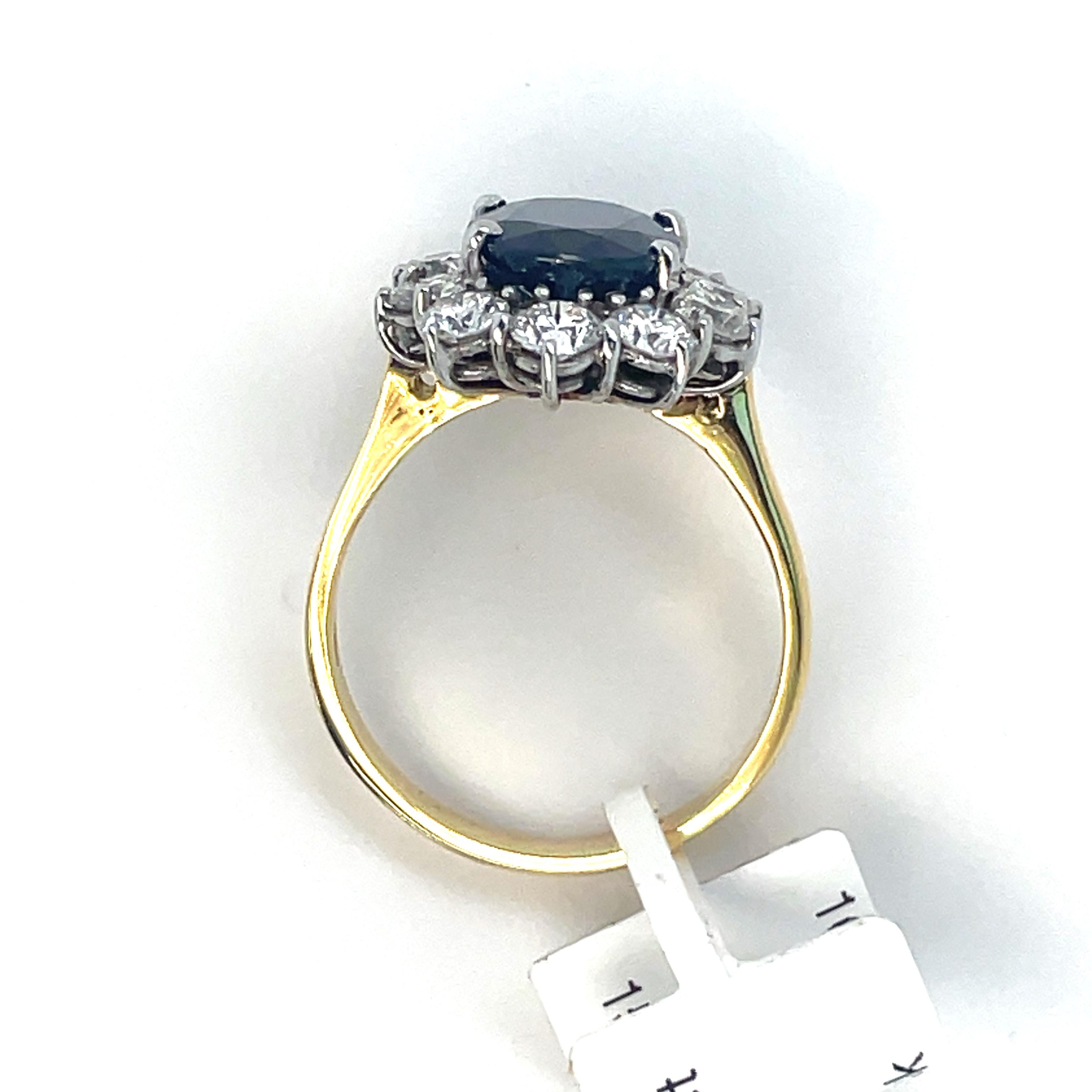 Sapphire And Diamond Cluster Ring 5 carat Sapphire & 2.35 Carat Diamonds For Sale 9