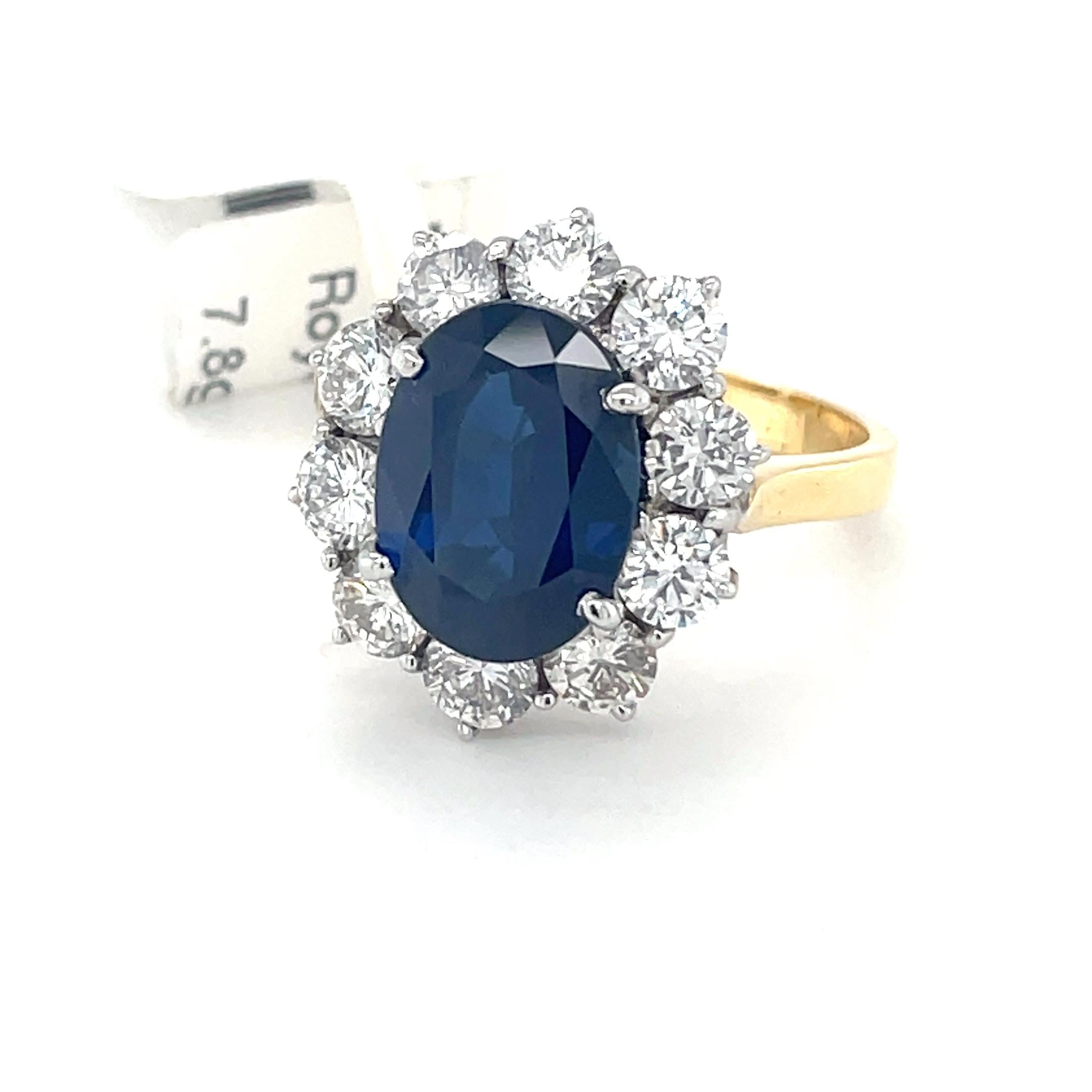 Sapphire And Diamond Cluster Ring 5 carat Sapphire & 2.35 Carat Diamonds In Good Condition For Sale In London, GB