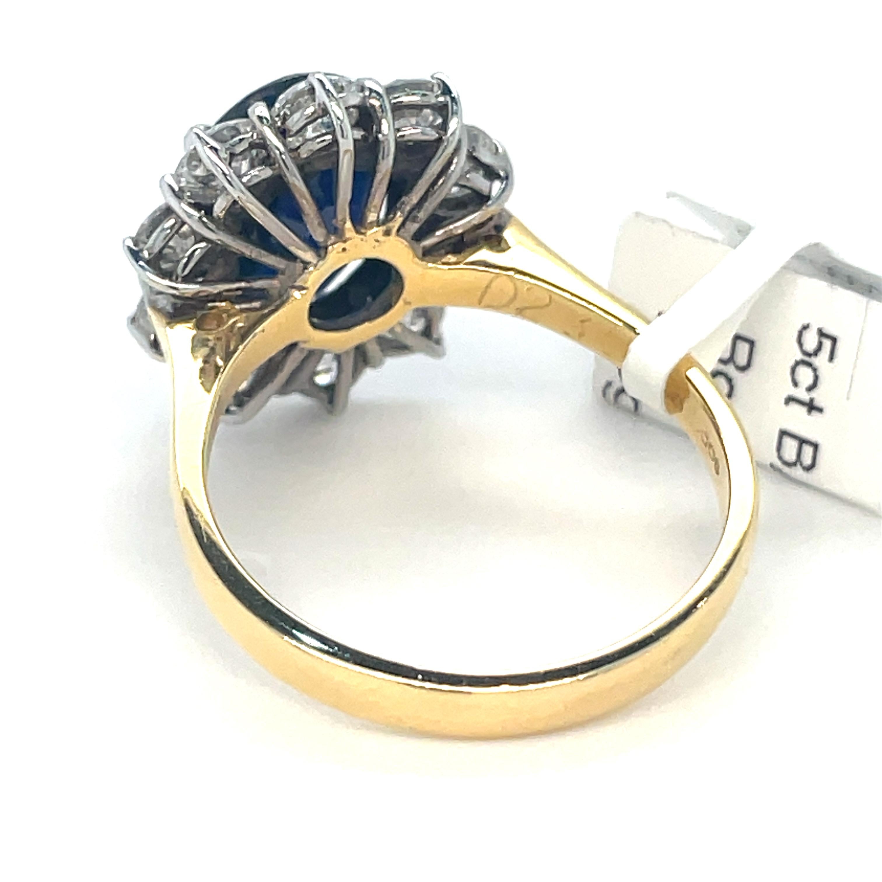 Sapphire And Diamond Cluster Ring 5 carat Sapphire & 2.35 Carat Diamonds For Sale 2