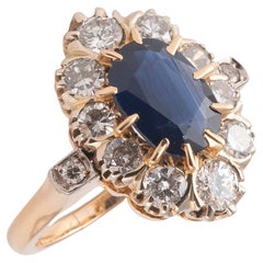 Sapphire and Diamond Cluster Ring