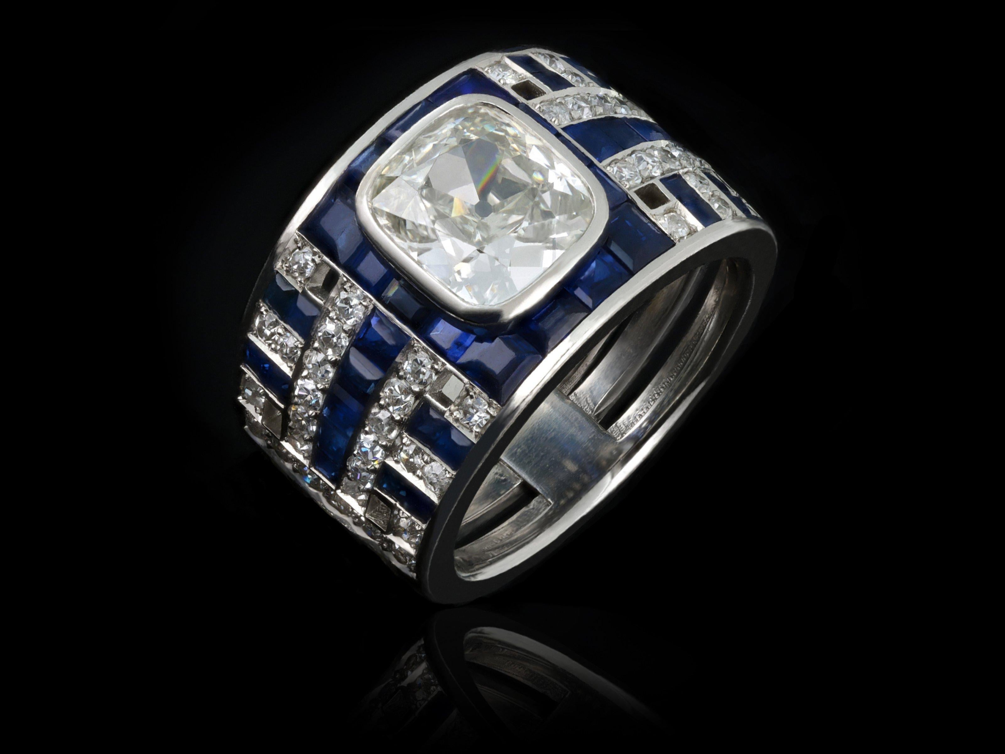Women's Sapphire and Diamond Cocktail Ring, circa 1935 For Sale