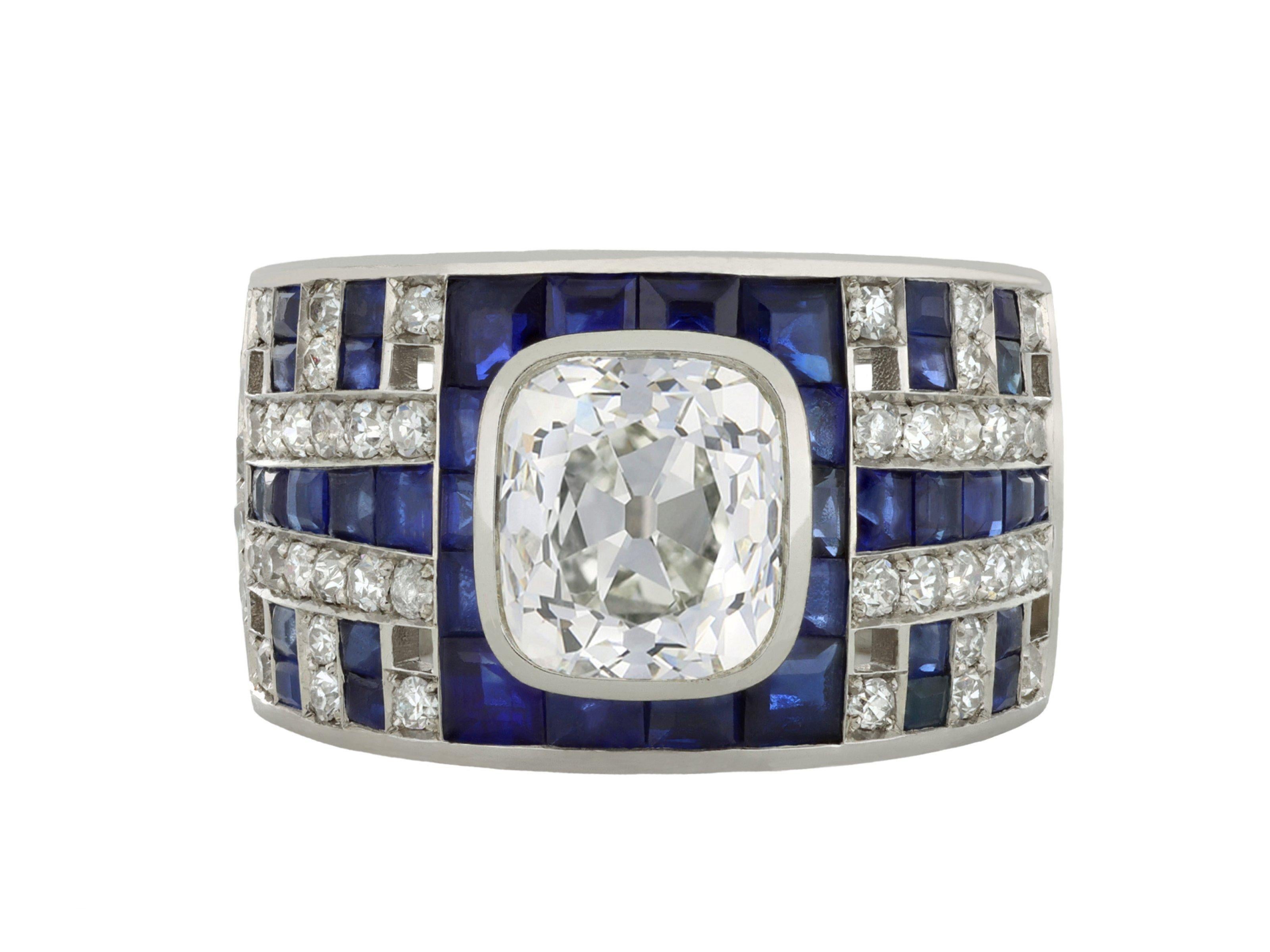 Sapphire and Diamond Cocktail Ring, circa 1935 For Sale