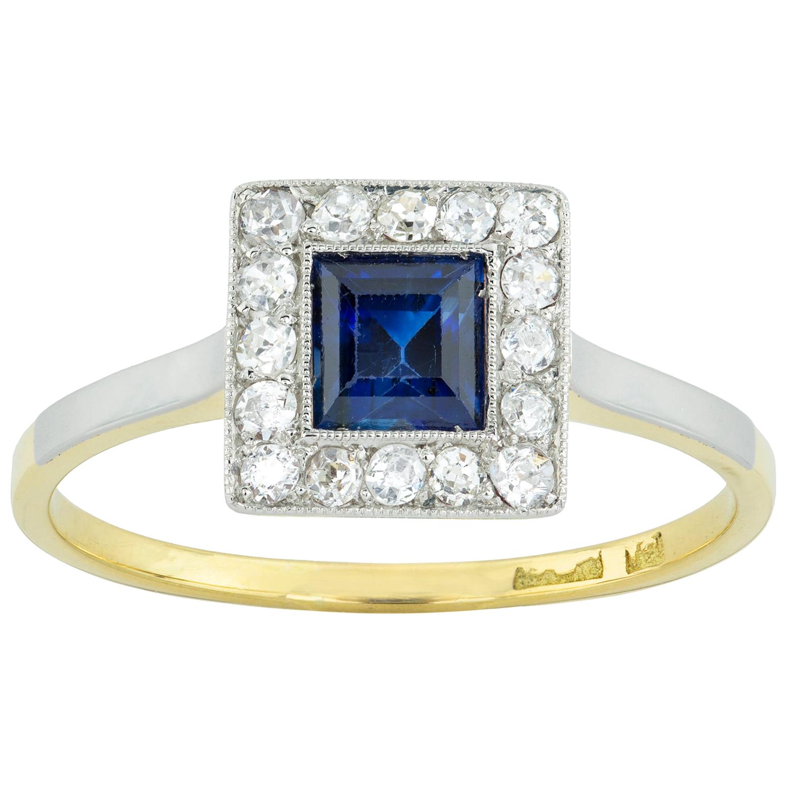 Sapphire and Diamond Cluster Ring