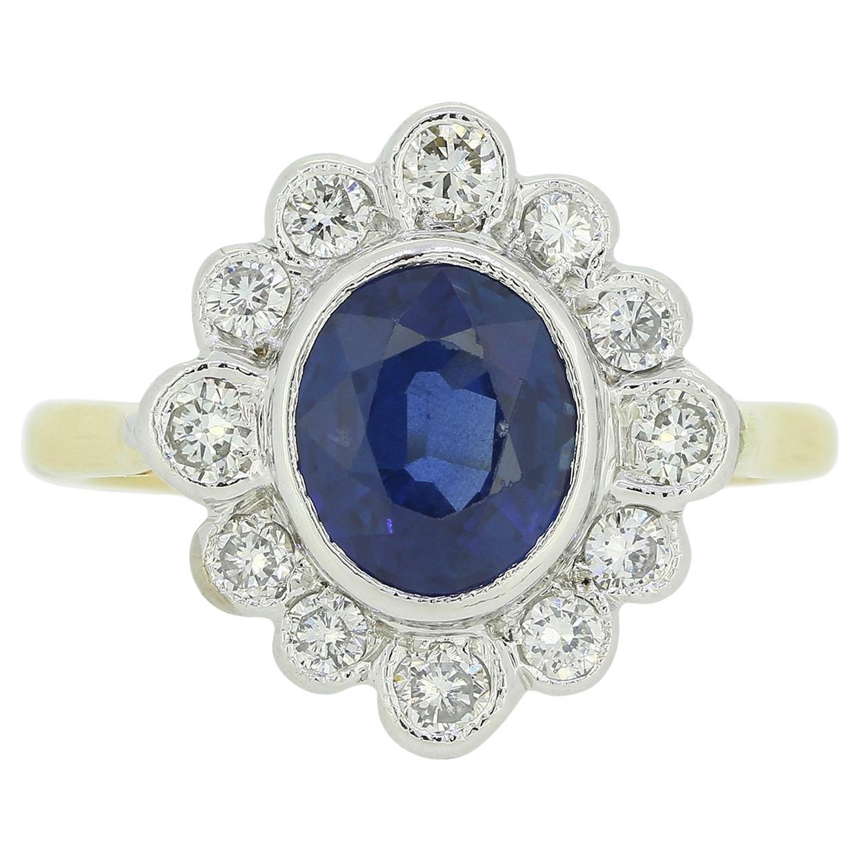 Sapphire and Diamond Cluster Ring
