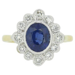 Sapphire and Diamond Cluster Ring