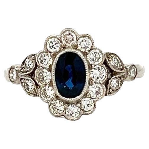 Sapphire and Diamond Cluster Ring
