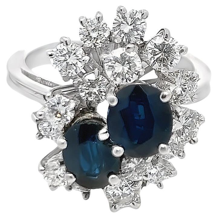 Sapphire and Diamond Cluster Ring For Sale