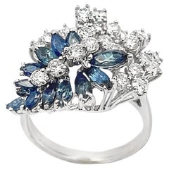Sapphire and Diamond Cluster Ring
