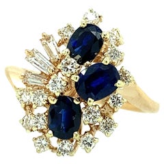 Sapphire and Diamond Cluster Ring in 14 Karat Gold