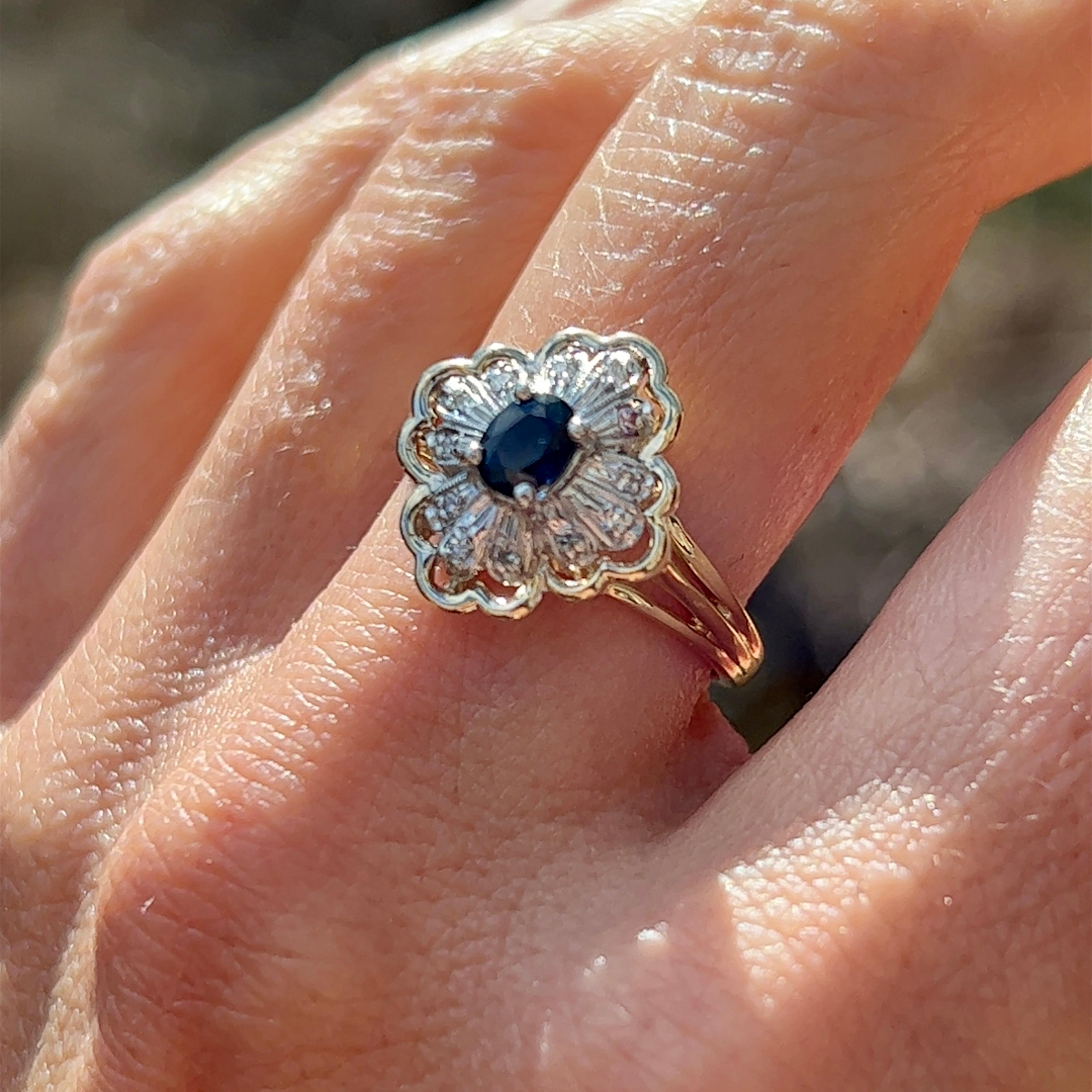 Women's Sapphire and Diamond Cluster Ring in 14k White and Yellow Gold