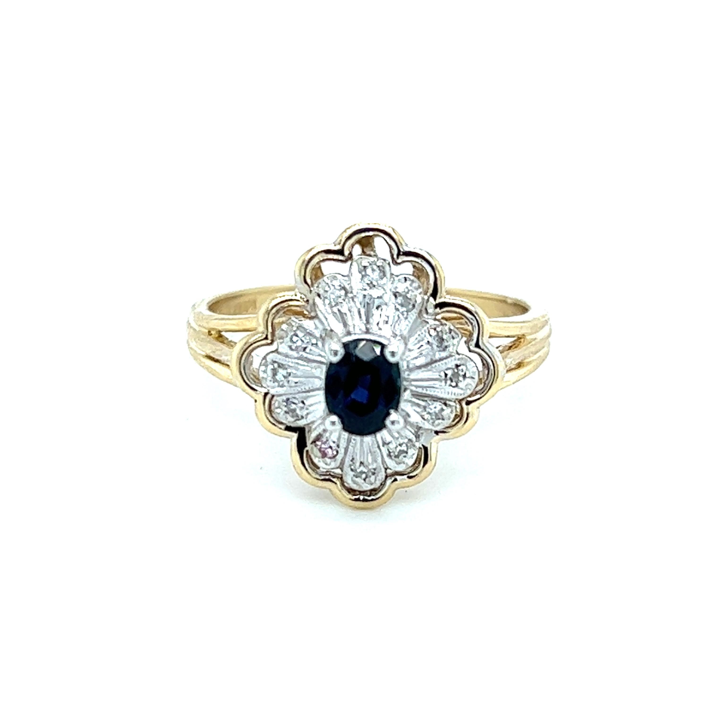 Sapphire and Diamond Cluster Ring in 14k White and Yellow Gold 1