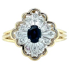 Sapphire and Diamond Cluster Ring in 14k White and Yellow Gold