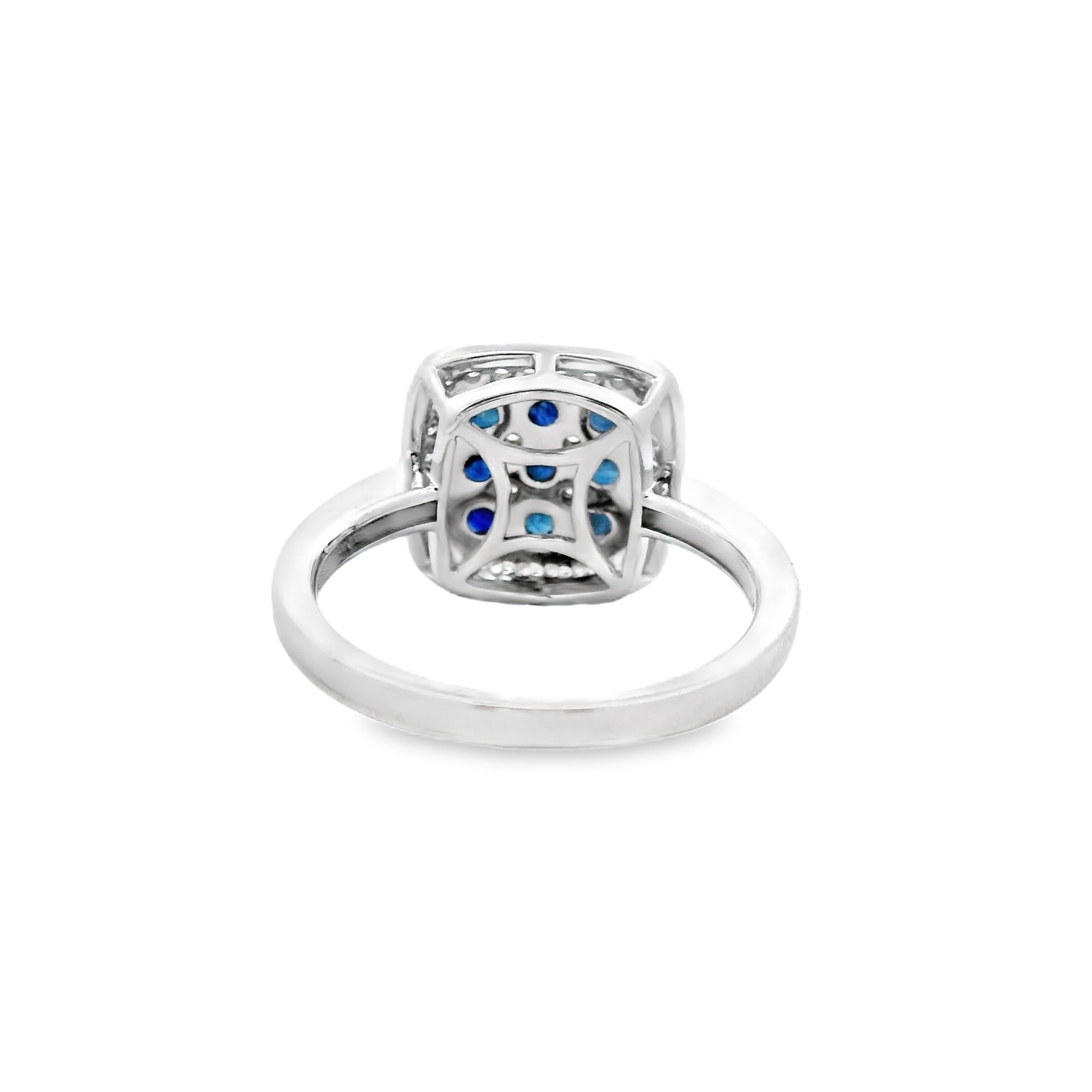 Sapphire and Diamond Cluster Ring in 14K White Gold, Size 7 In New Condition For Sale In New York, NY
