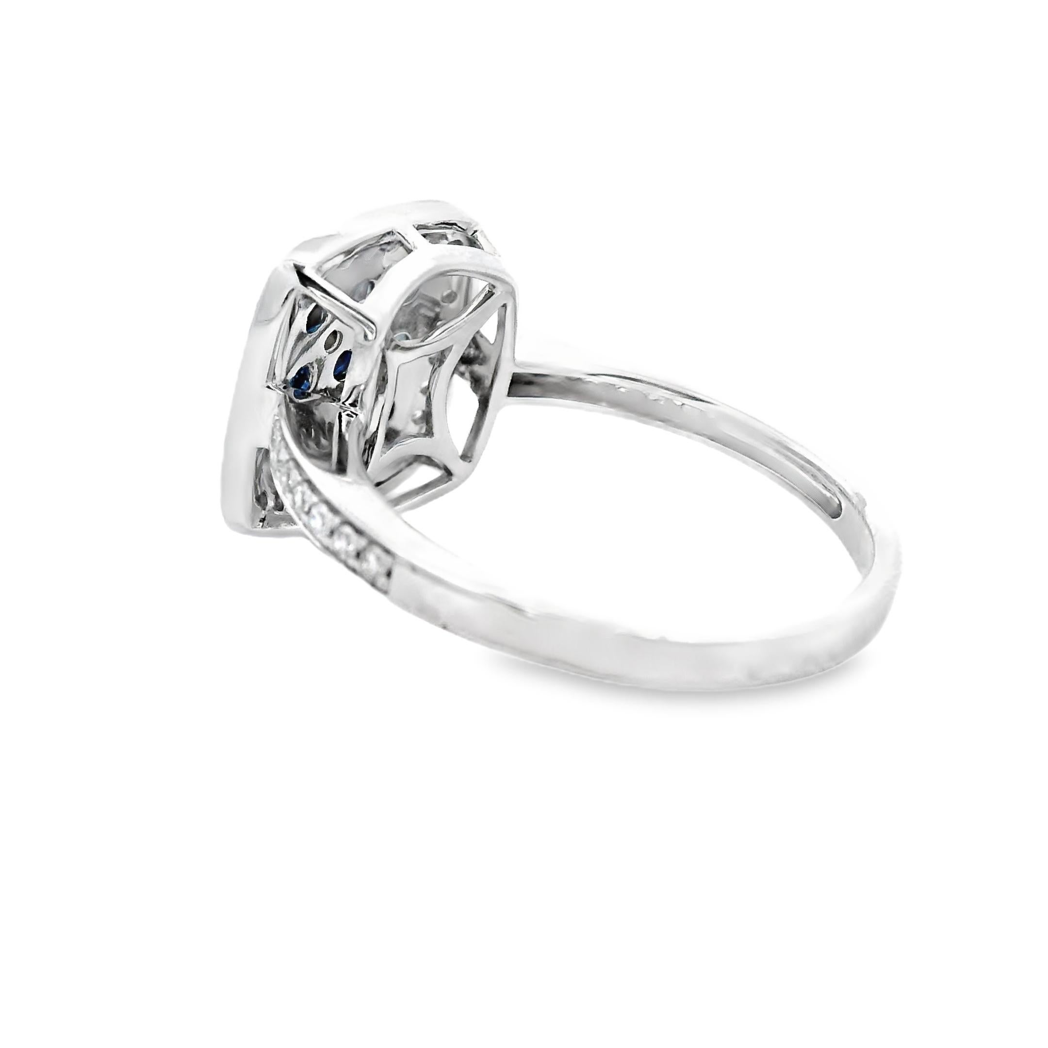Women's Sapphire and Diamond Cluster Ring in 14K White Gold, Size 7 For Sale