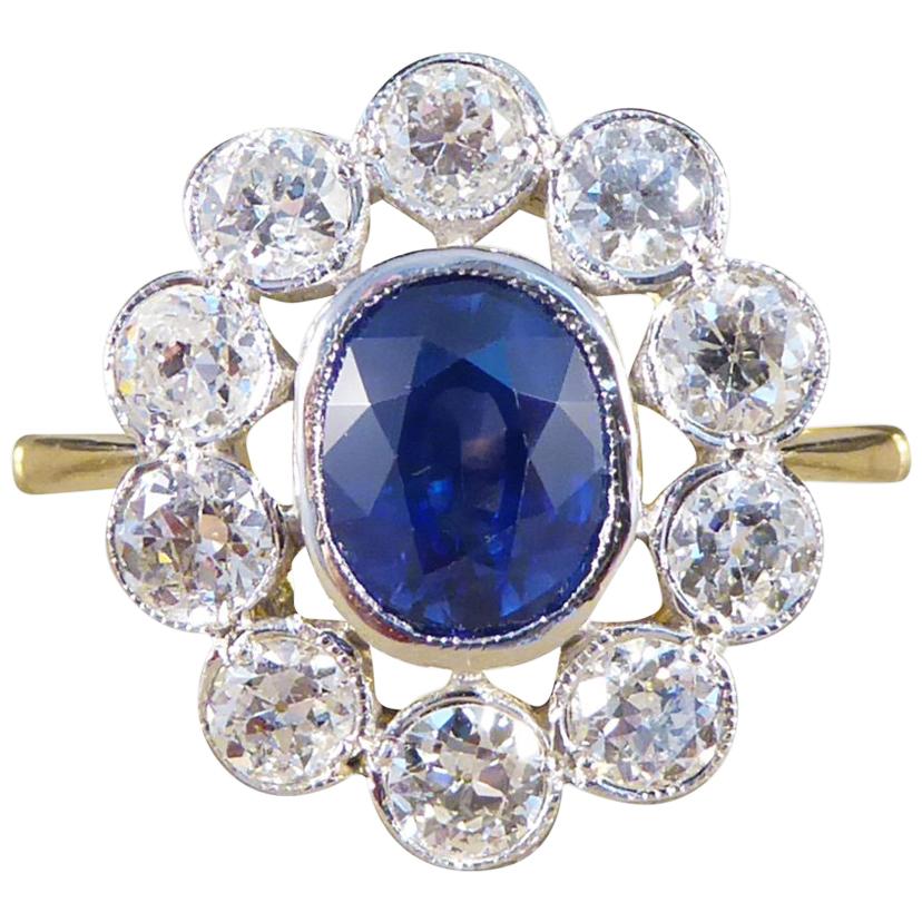 Sapphire and Diamond Cluster Ring in 18 Carat Gold