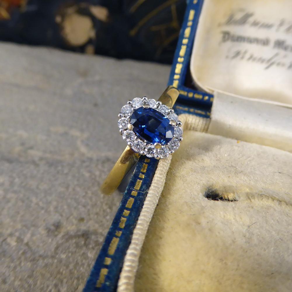 Sapphire and Diamond Cluster Ring in 18 Carat White and Yellow Gold 5