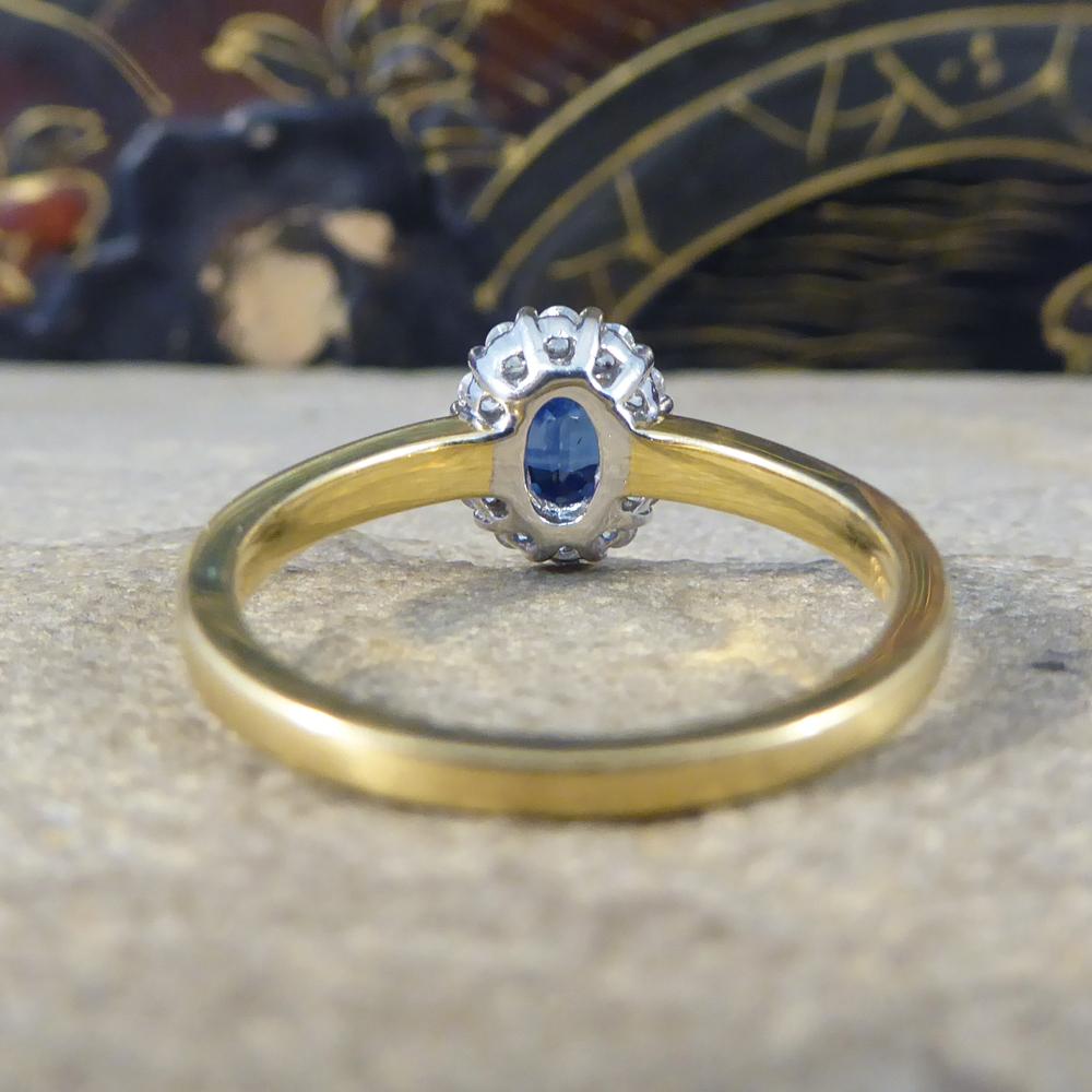 Sapphire and Diamond Cluster Ring in 18 Carat White and Yellow Gold In Good Condition In Yorkshire, West Yorkshire