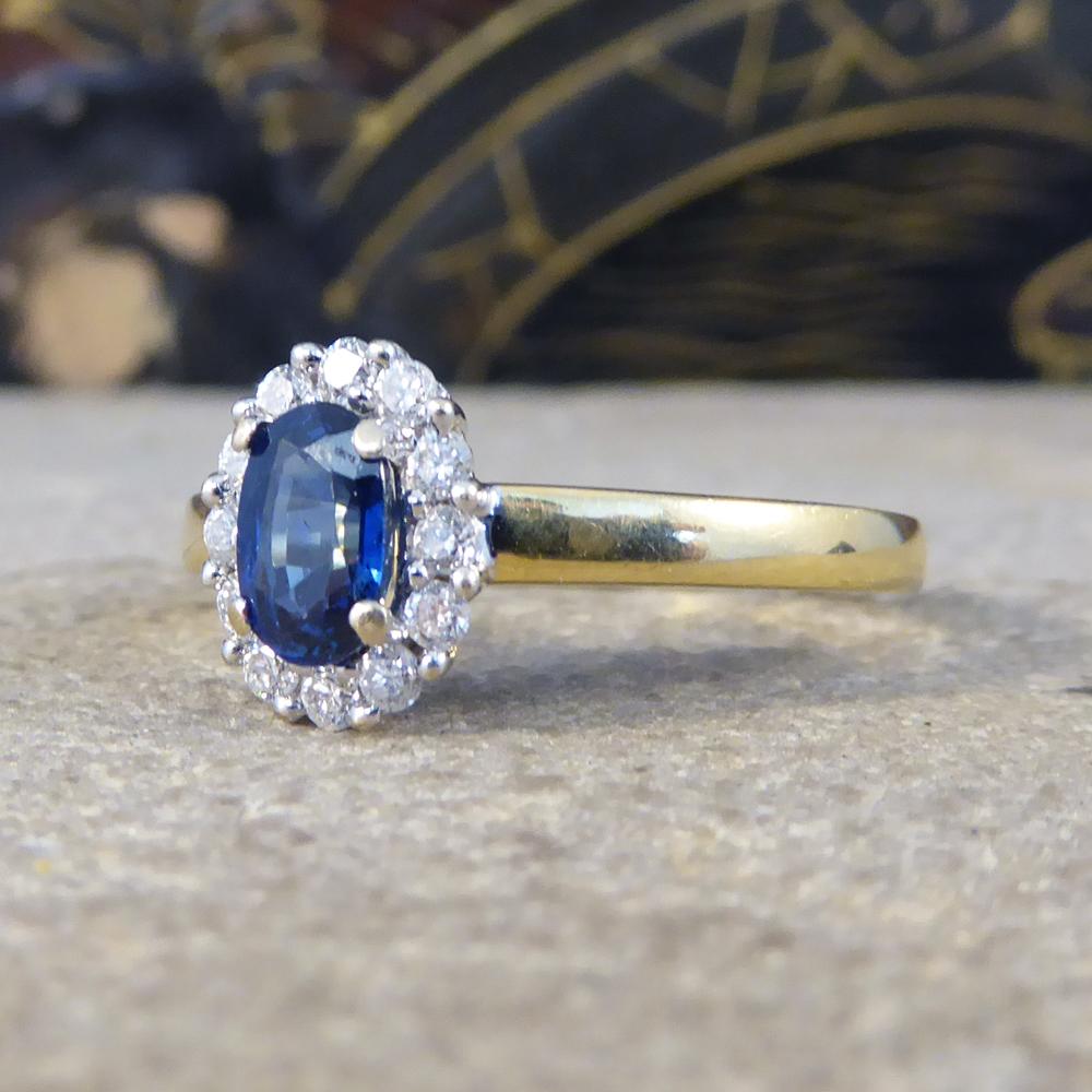 Women's Sapphire and Diamond Cluster Ring in 18 Carat White and Yellow Gold