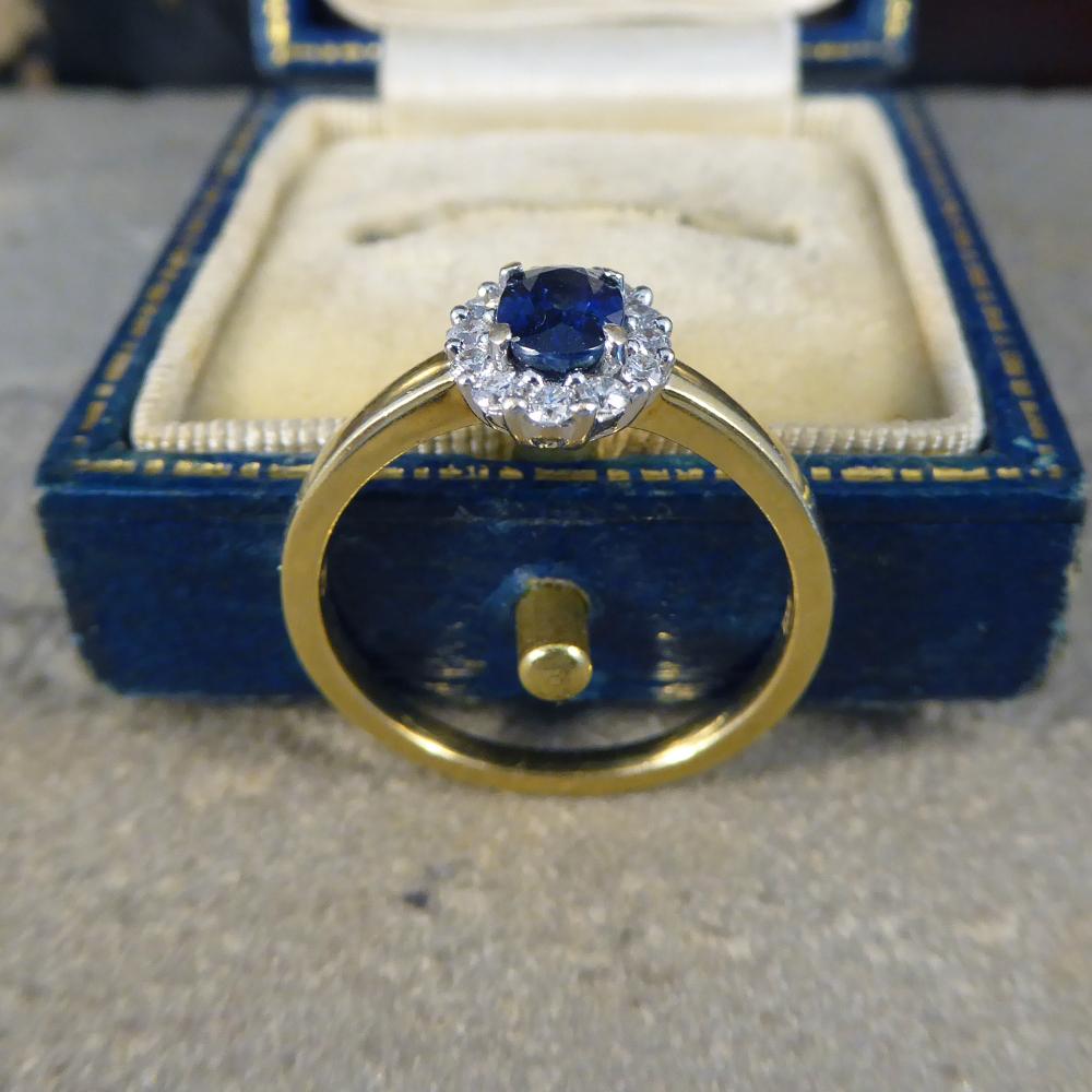 Sapphire and Diamond Cluster Ring in 18 Carat White and Yellow Gold 4