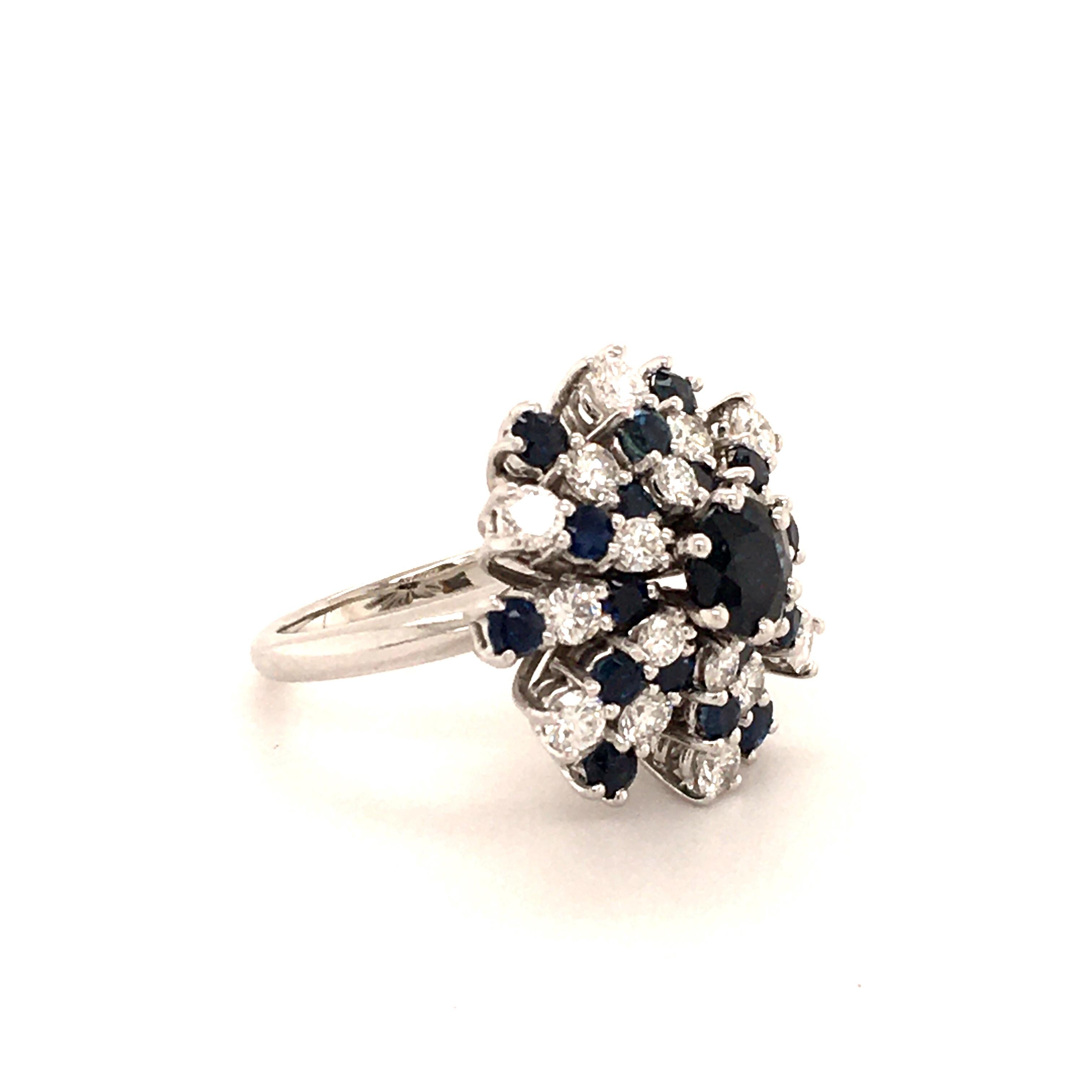 Contemporary Sapphire and Diamond Cluster Ring in White Gold