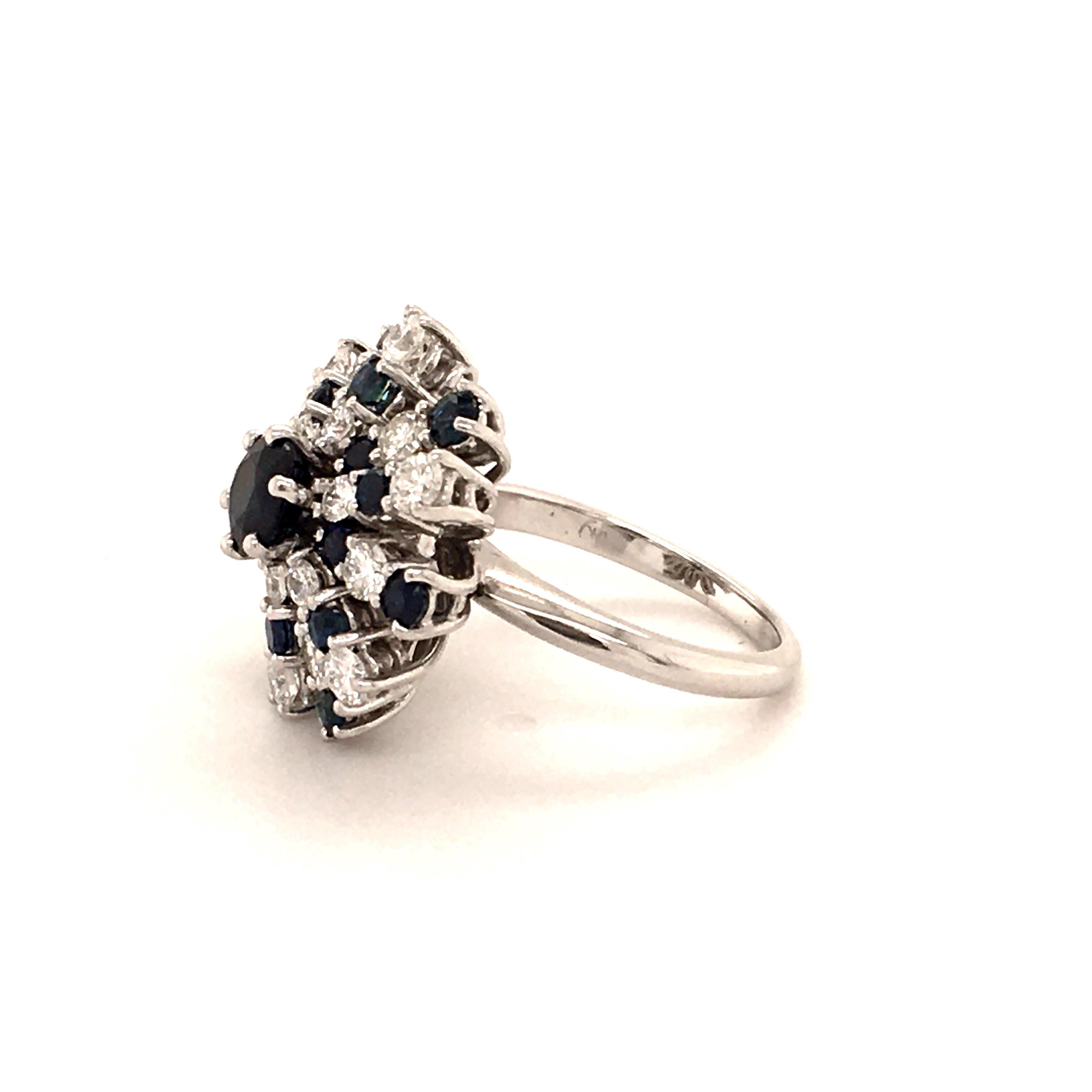 Brilliant Cut Sapphire and Diamond Cluster Ring in White Gold