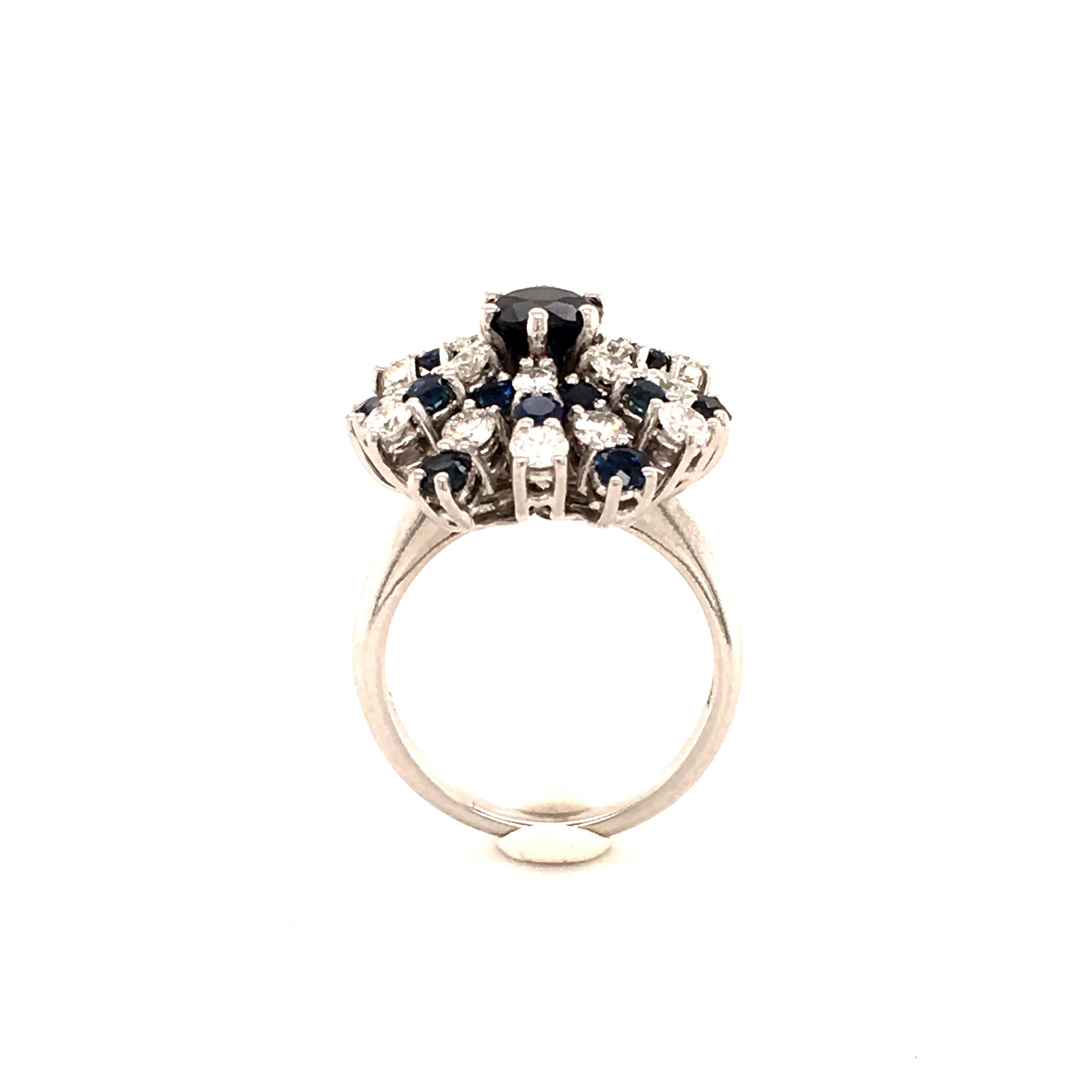 Sapphire and Diamond Cluster Ring in White Gold 1