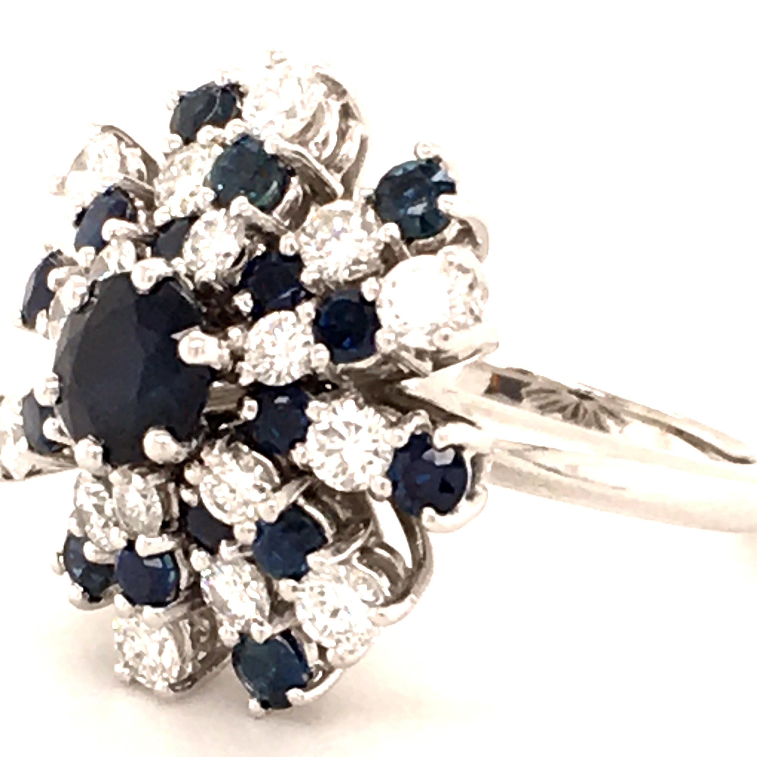 Sapphire and Diamond Cluster Ring in White Gold 2