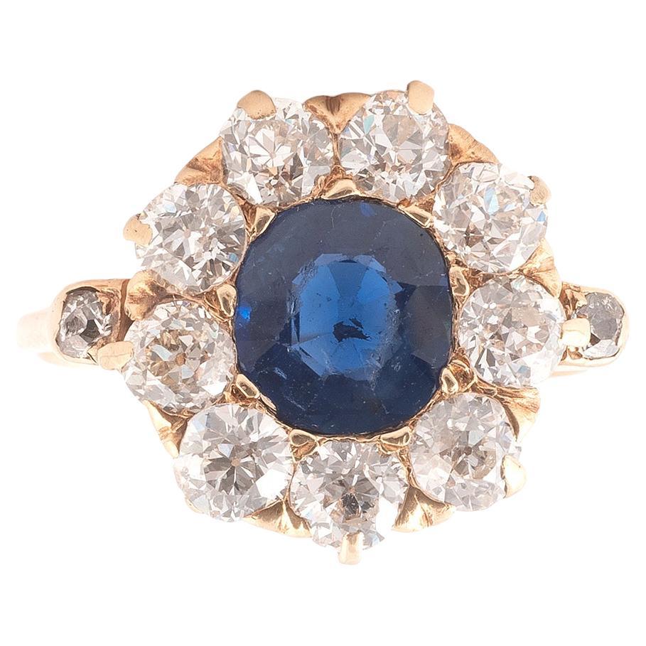 Victorian Sapphire and Diamond Cluster Ring Late 19th Century