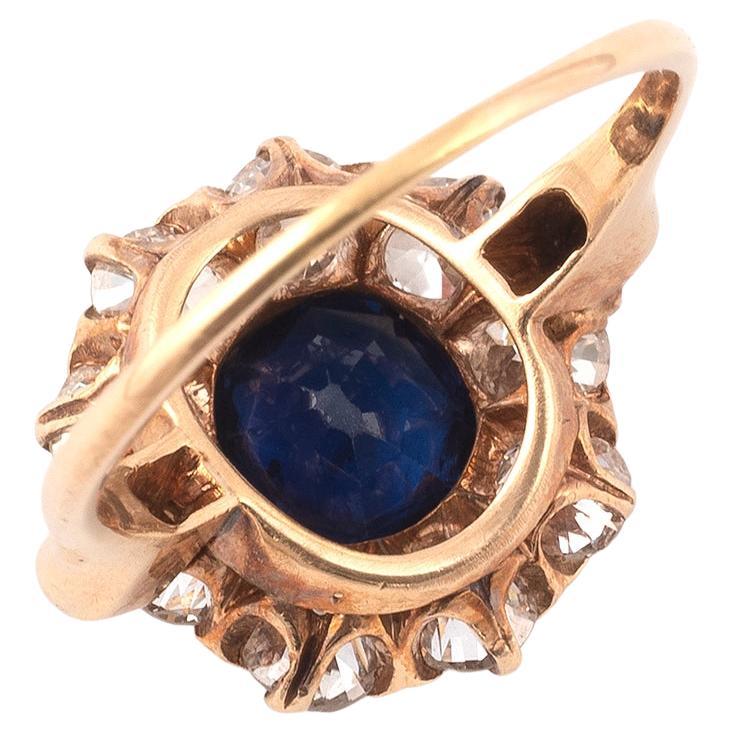 Old European Cut Sapphire and Diamond Cluster Ring Late 19th Century