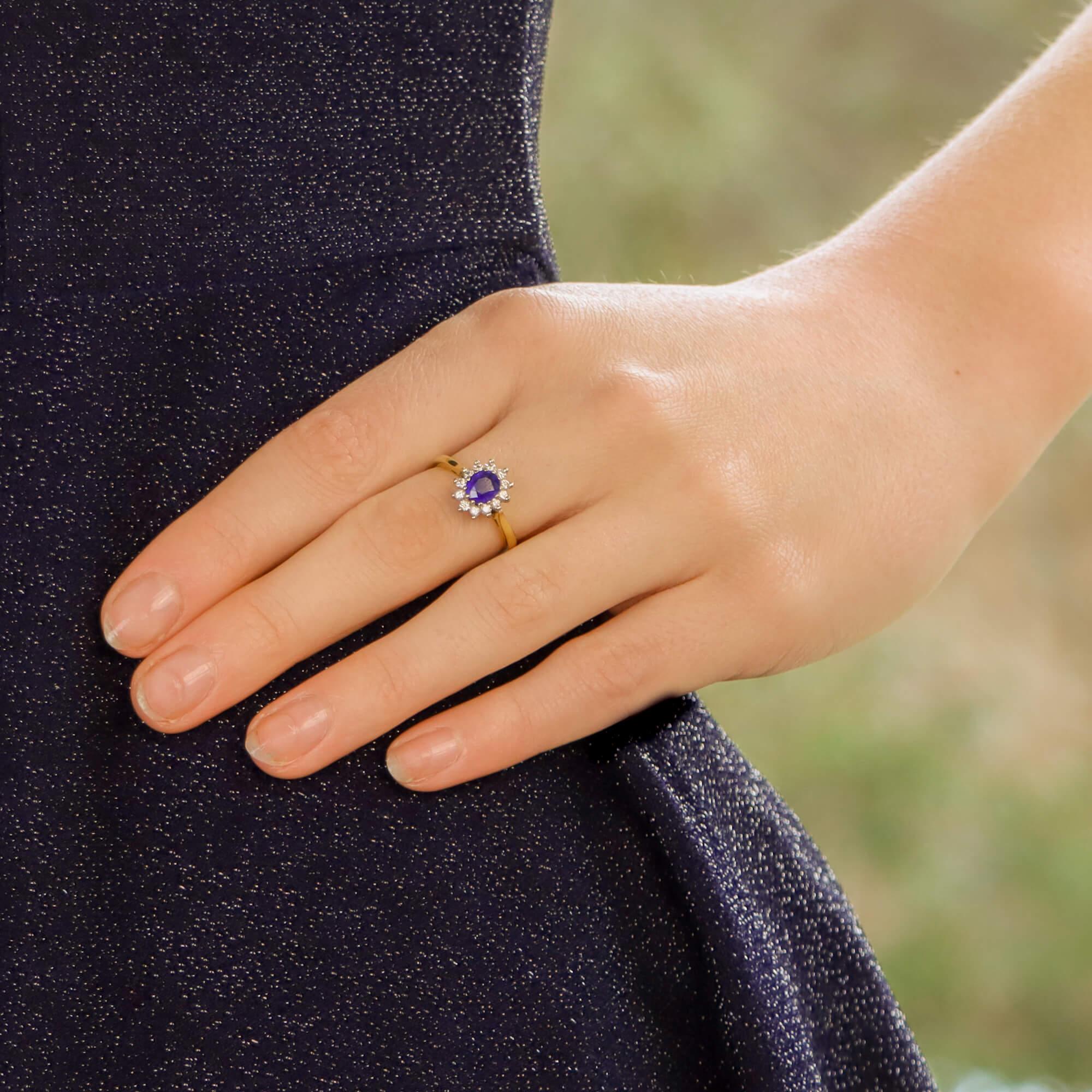 Modern Sapphire and Diamond Cluster Ring Set in 18 Karat Yellow and White Gold